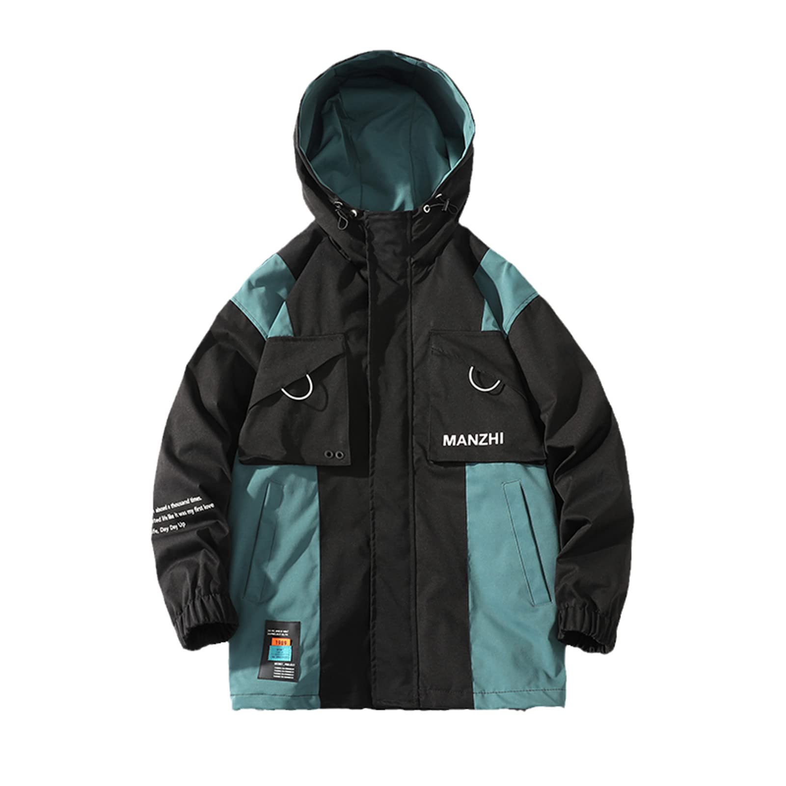 **Men's Plus Size Hooded Jacket - Hip Hop Color Stitching Casual Coat for Streetwear | Perfect for Urban Fashion & Outdoor Activities**