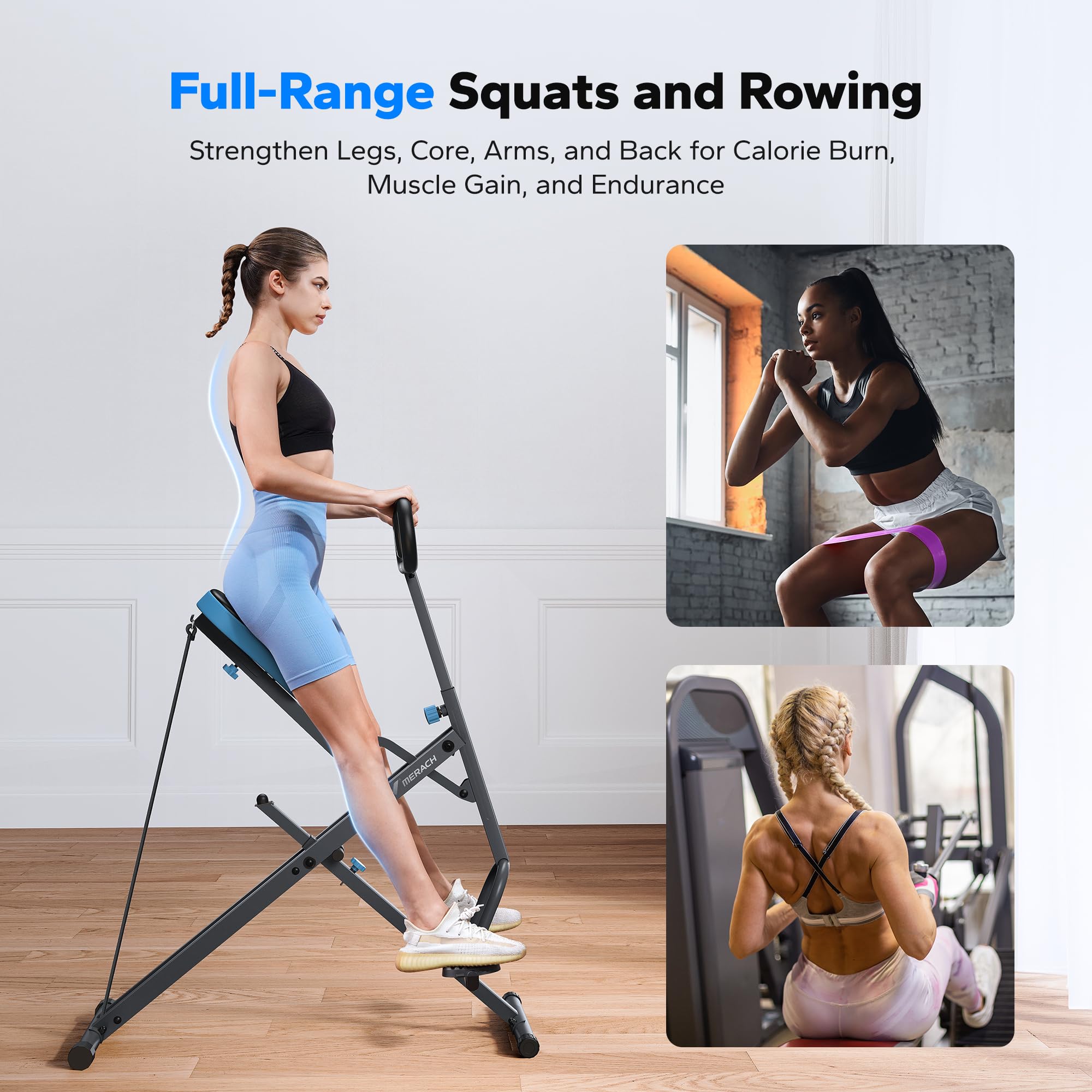 MERACH 2-in-1 Squat Rowing Machine - Foldable Home Gym Equipment for Glutes & Leg Workout | Easy Setup Fitness Machine for Full Body Exercise | Perfect for Small Spaces & Home Workouts