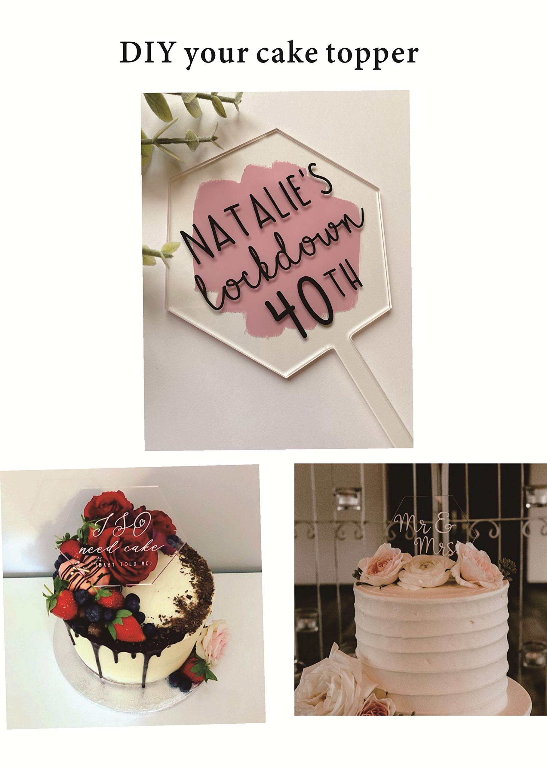 12PCS Hexagon Acrylic Cake Toppers - DIY Customizable Wedding Birthday Party Cake Decorations - Perfect for Anniversary, Baby Shower & Special Event Celebrations