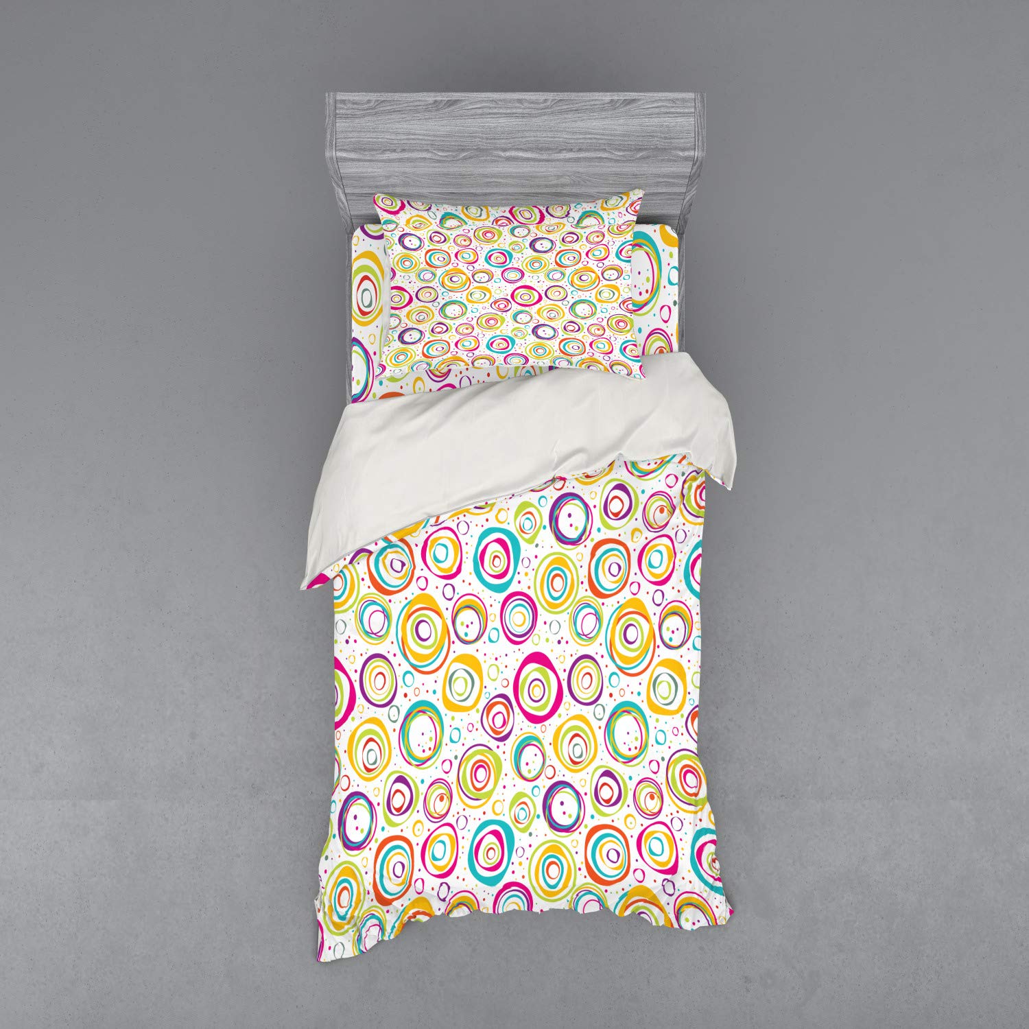 Ambesonne Geometric Duvet Cover Set | Spirals & Dots Pattern 3-Piece Bedding | Twin Size Multicolor Cotton Blend | Perfect for Kids' Rooms & Modern Bedroom Decor