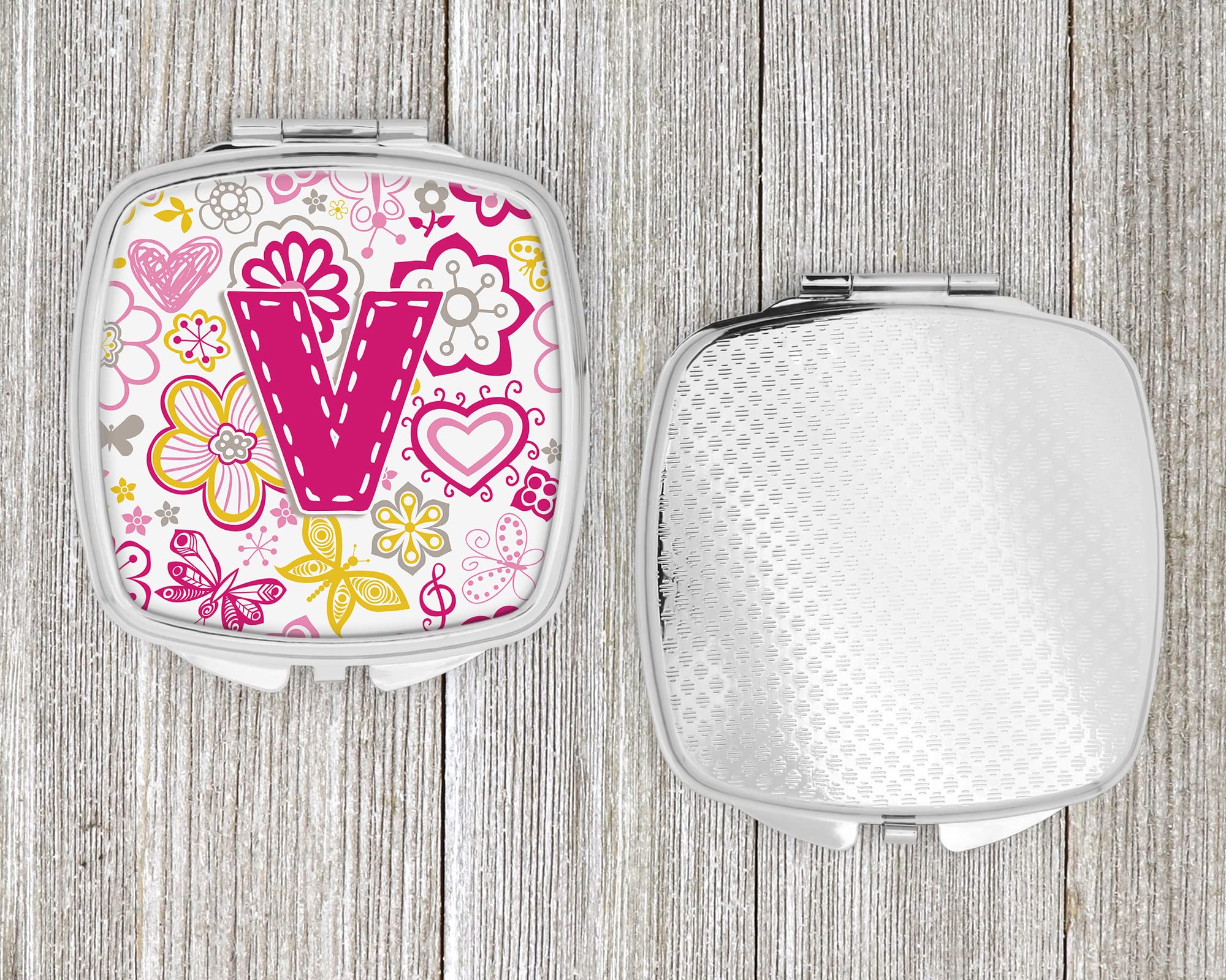 Caroline's Treasures CJ2005-VSCM Floral Butterfly Compact Mirror - Pink Folding Handheld Travel Makeup Mirror for Women & Girls | Perfect Gift, Pocket-Sized for Purse & On-The-Go Touch Ups