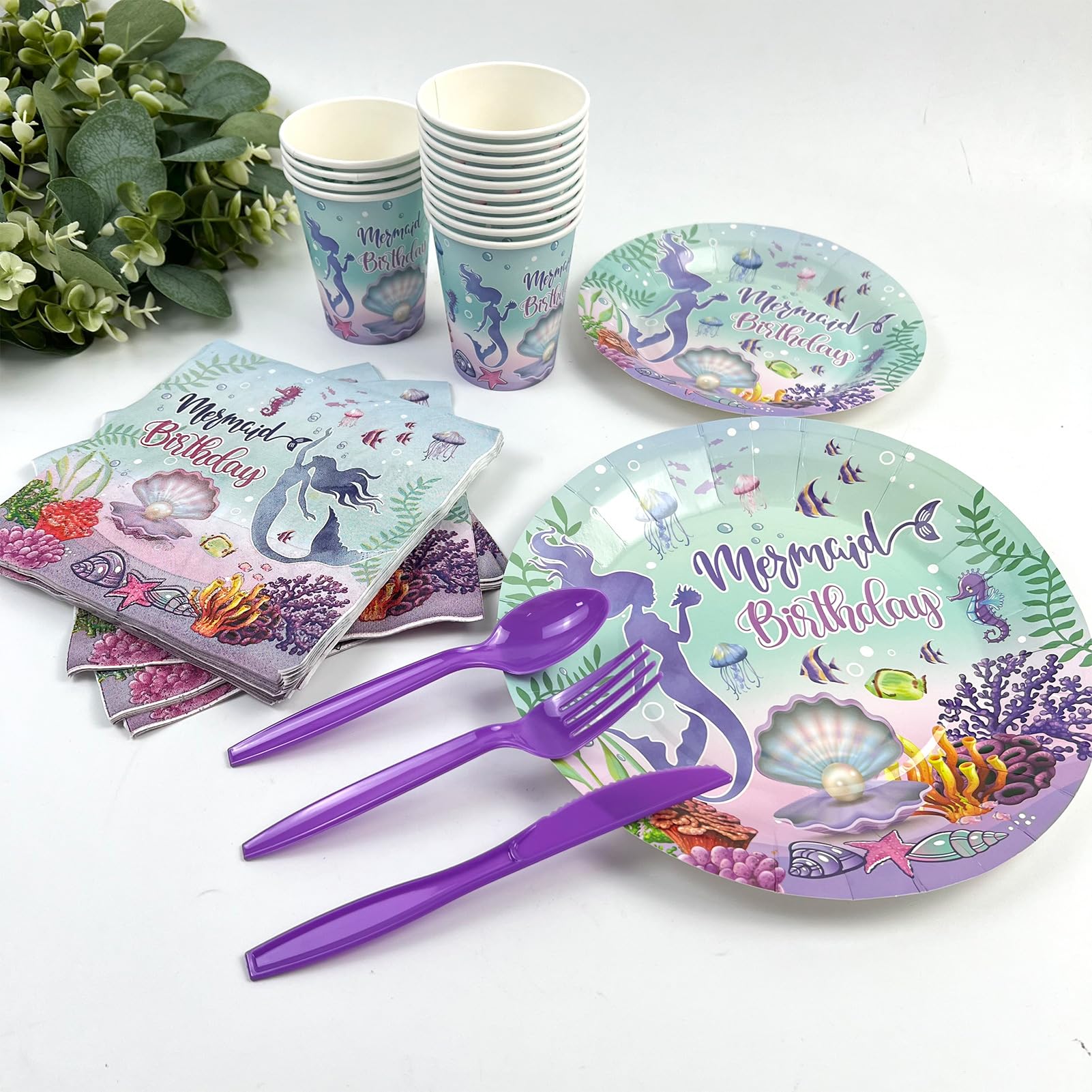 Mermaid Party Supplies Set - 20-Piece Disposable Tableware Kit for Girls Birthday (Plates, Cups, Napkins) | Under the Sea Ocean Theme Party Decorations | Perfect for Princess Themed Birthday, Baby Shower & Mermaid Celebration