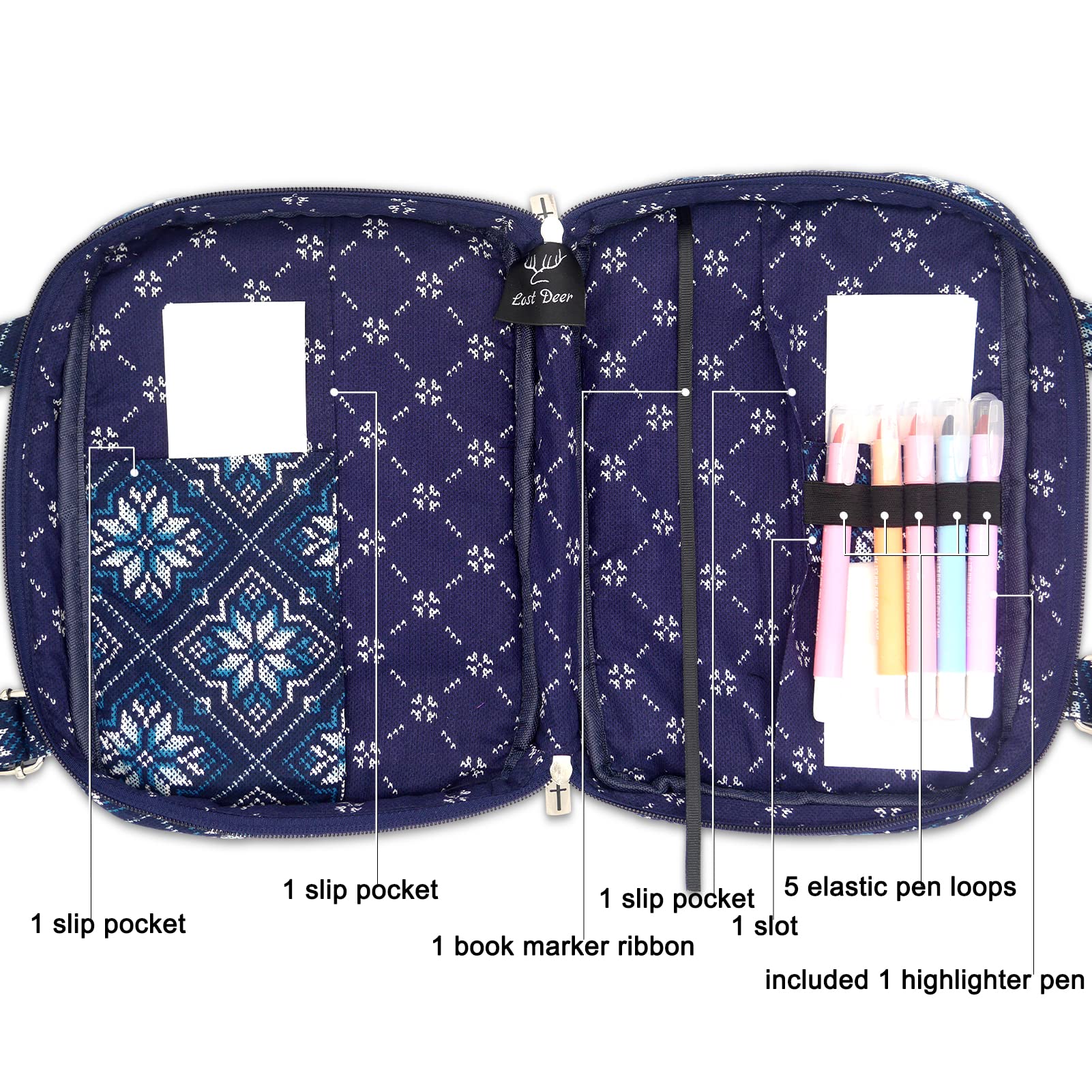 Women's Large Bible Cover with Adjustable Straps - 10x7x2.7 Inch Study Bible Carrying Case with Zipper Pocket - Perfect for Church, Bible Study & Travel