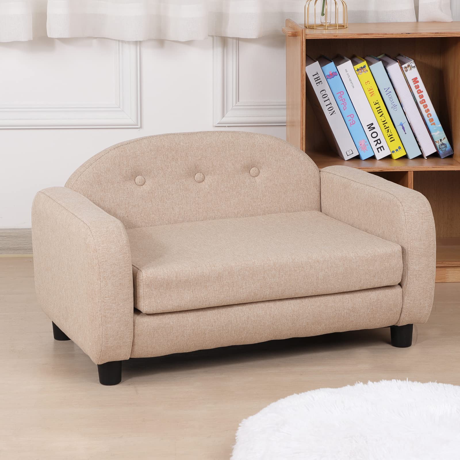 Premium Modern Pet Sofa Bed for Dogs & Cats - Washable Linen Cover Puppy Couch, Mini Pet Bed for Small Breeds (Beige) | Cozy Sleeping Spot for Living Room, Bedroom & Pet Nursery