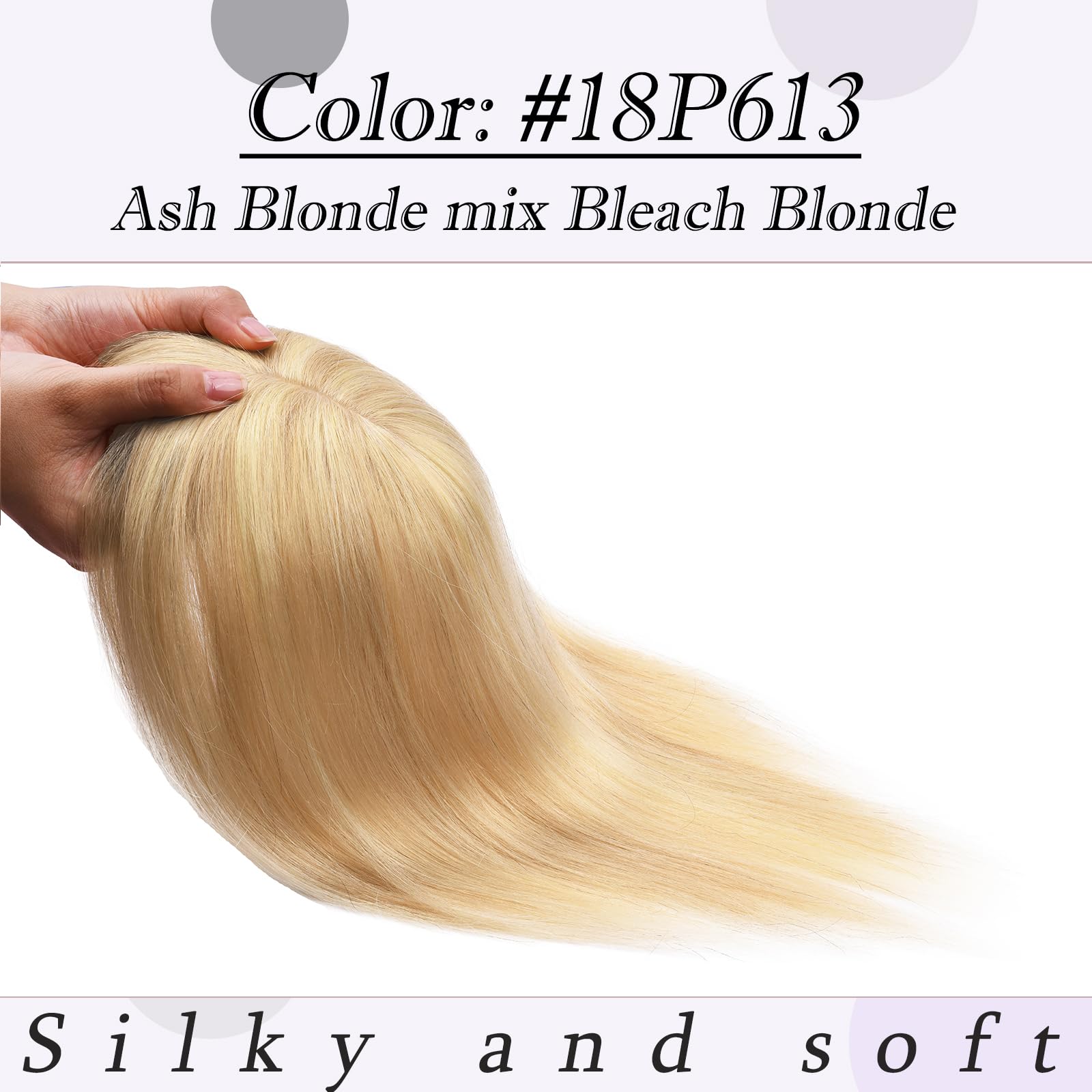 18 Inch Real Human Hair Toppers for Women with Thinning Hair - Silk Base Clip-in Hair Topper with Bangs for Hair Loss & Grey Hair (Ash Blonde Mix Bleach Blonde) | Perfect for Daily Wear, Special Occasions & Confidence Boosting