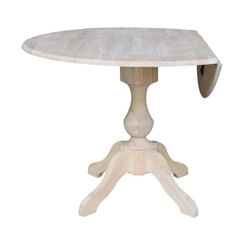 IC International Concepts 42-Inch Round Dual Drop Leaf Pedestal Dining Table - 30.3-Inch Height, Unfinished Wood, Ready to Stain or Paint - Perfect for Kitchens, Breakfast Nooks & Small Space Dining Rooms
