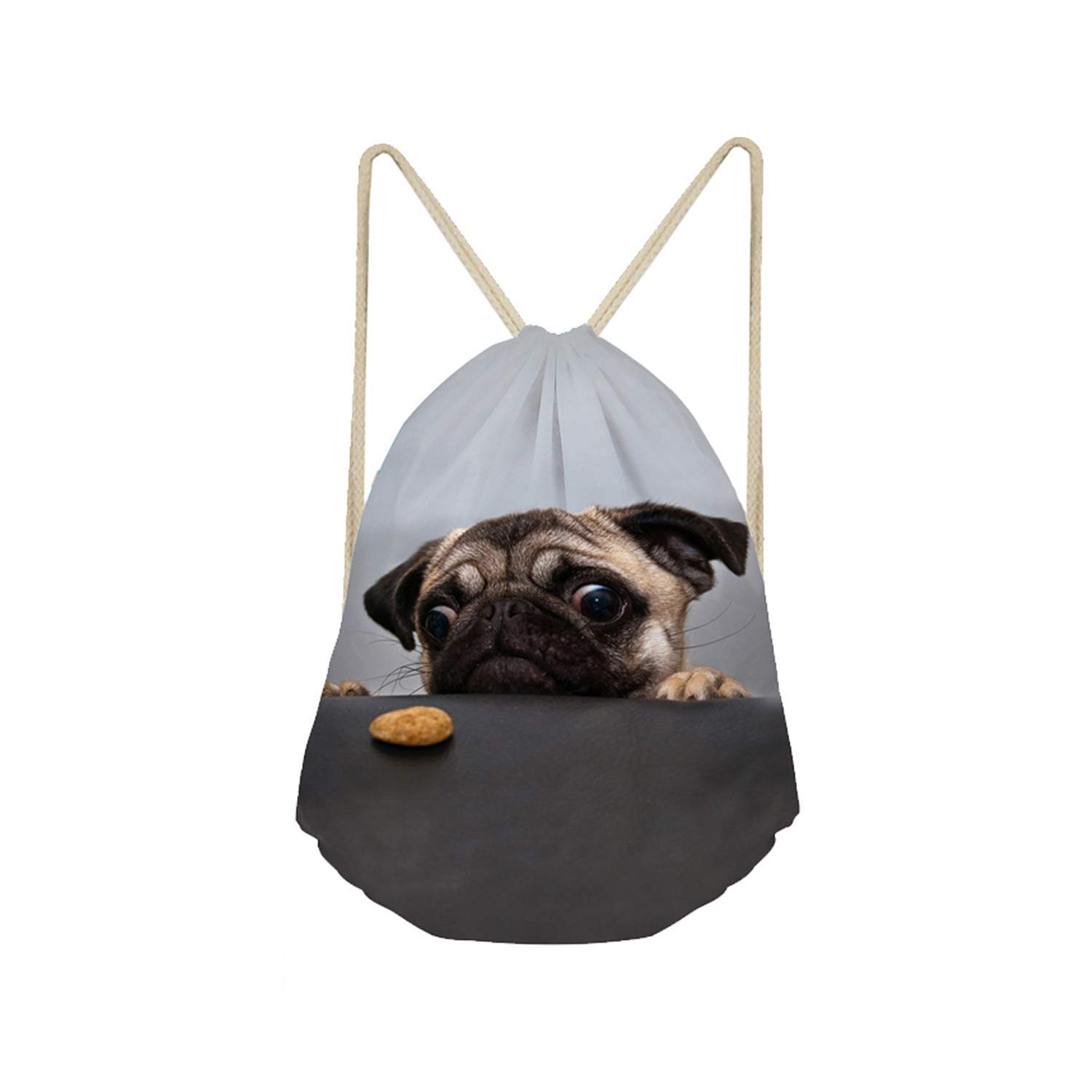 Buybai Pug Print Drawstring Bags for Men & Women - Soccer, Basketball, Yoga, Gym, Travel & Makeup Pouch - Perfect Gift for Pet Lovers