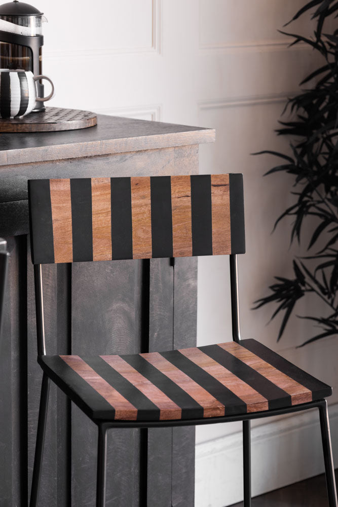 Black Stripe Wooden Bar Stool - 24