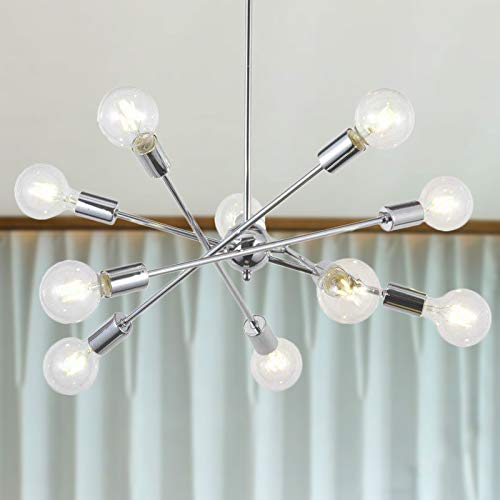 Mid-Century Modern Sputnik Chandelier - 8-Light Silver Metal Ceiling Pendant Lamp for Living Room, Dining Room & Bedroom Lighting Decor