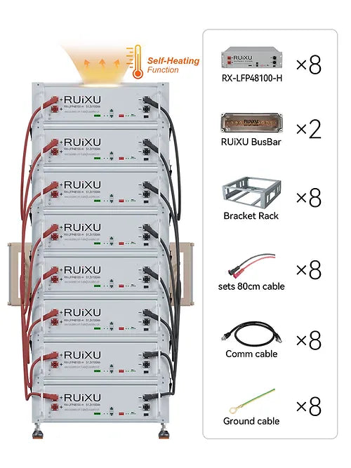 RUiXU Self-Heating Battery with Optional Installation - Universal Bracket Rack for Solar Panels, RV, and Off-Grid Power Systems | Easy DIY Setup for Home & Outdoor Use