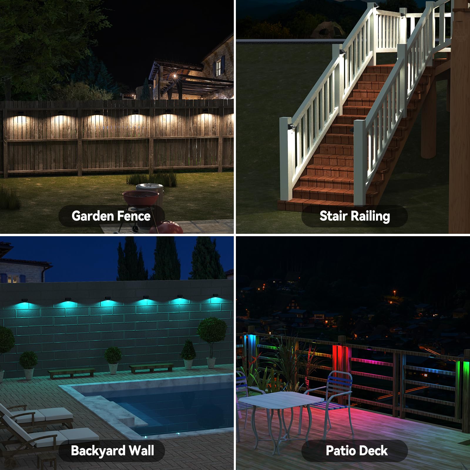 Bridika Solar Fence Lights Outdoor - 12 Pack Waterproof RGB Color Changing Solar Lights with 8 Colors, Auto On/Off from Dusk to Dawn - Perfect for Deck, Backyard, Patio, Wall, Garden & Pathway Lighting