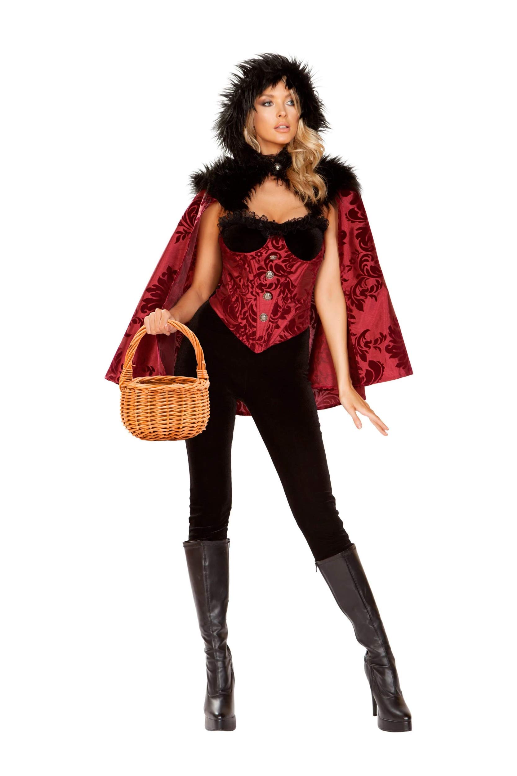 Women's Little Dark Red & Black Roma Costume - Elegant Halloween, Cosplay, or Themed Party Outfit