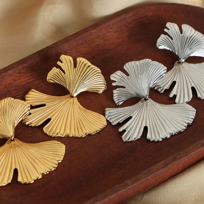 Ginkgo Leaf Vine Stud Earrings in Gold and Silver | Elegant Botanical Jewelry for Women | Perfect for Everyday Wear, Office, and Special Occasions
