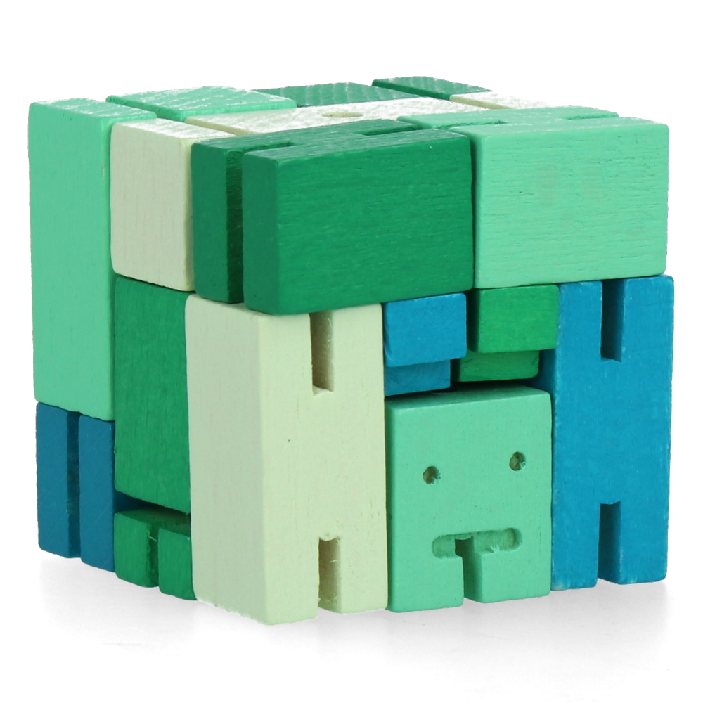 Cubebot Micro Green Multi - Compact Wooden Puzzle Robot Toy for Kids & Adults - Perfect for Office Desk Decor, Stress Relief, and Creative Play