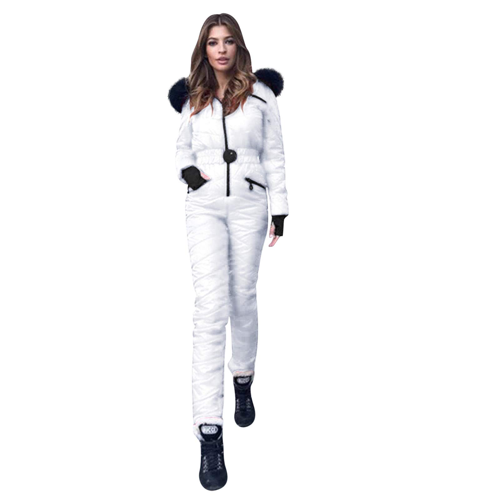 Women's Winter Ski Jumpsuit - Fleece-Lined Snowsuit with Fur Collar for Skiing, Snowboarding & Outdoor Winter Activities - Warm Waterproof Snow Coat for Women