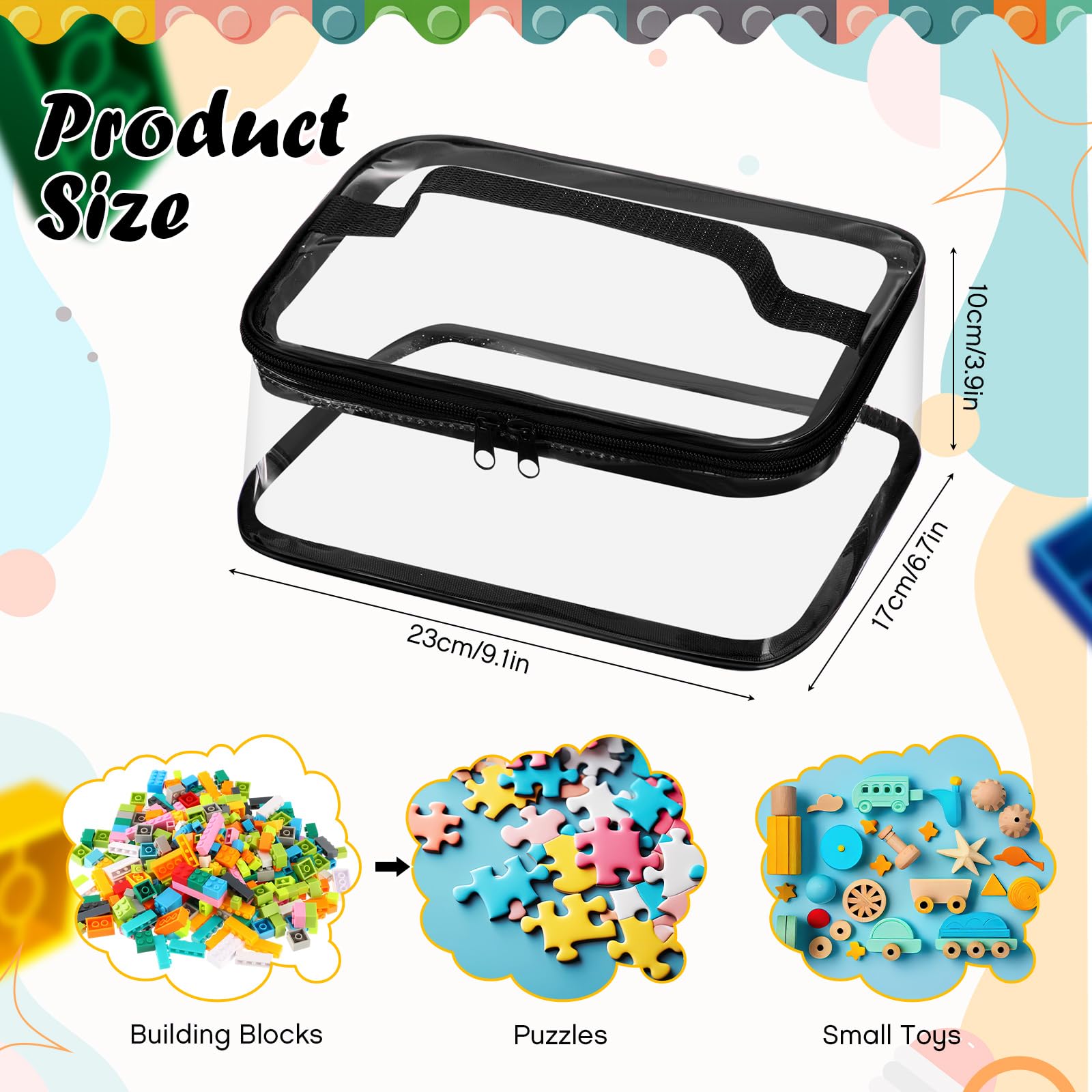 6-Pack Clear PVC Toy Storage Bags - Waterproof Organizer for Blocks & Board Games - Home & Travel Use