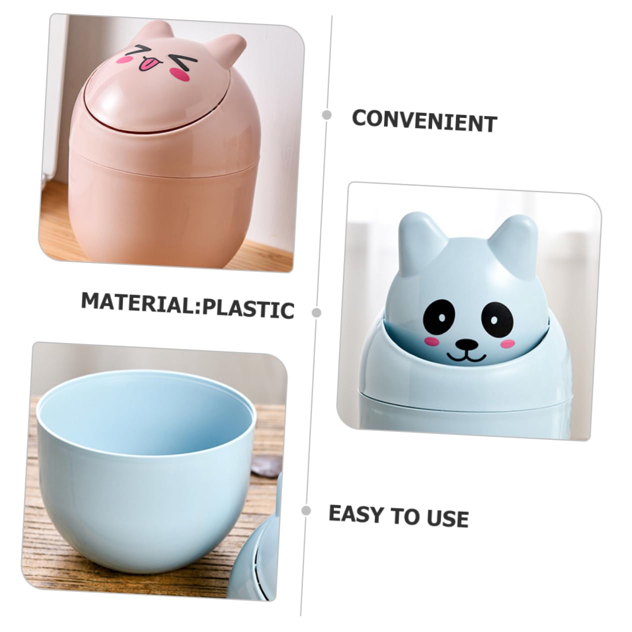Zerodeko Small Desk Trash Can Set of 2 - Mini Waste Basket for Office, Living Room, Bedroom - Durable PP Material - Perfect for Home, Work & Study Spaces