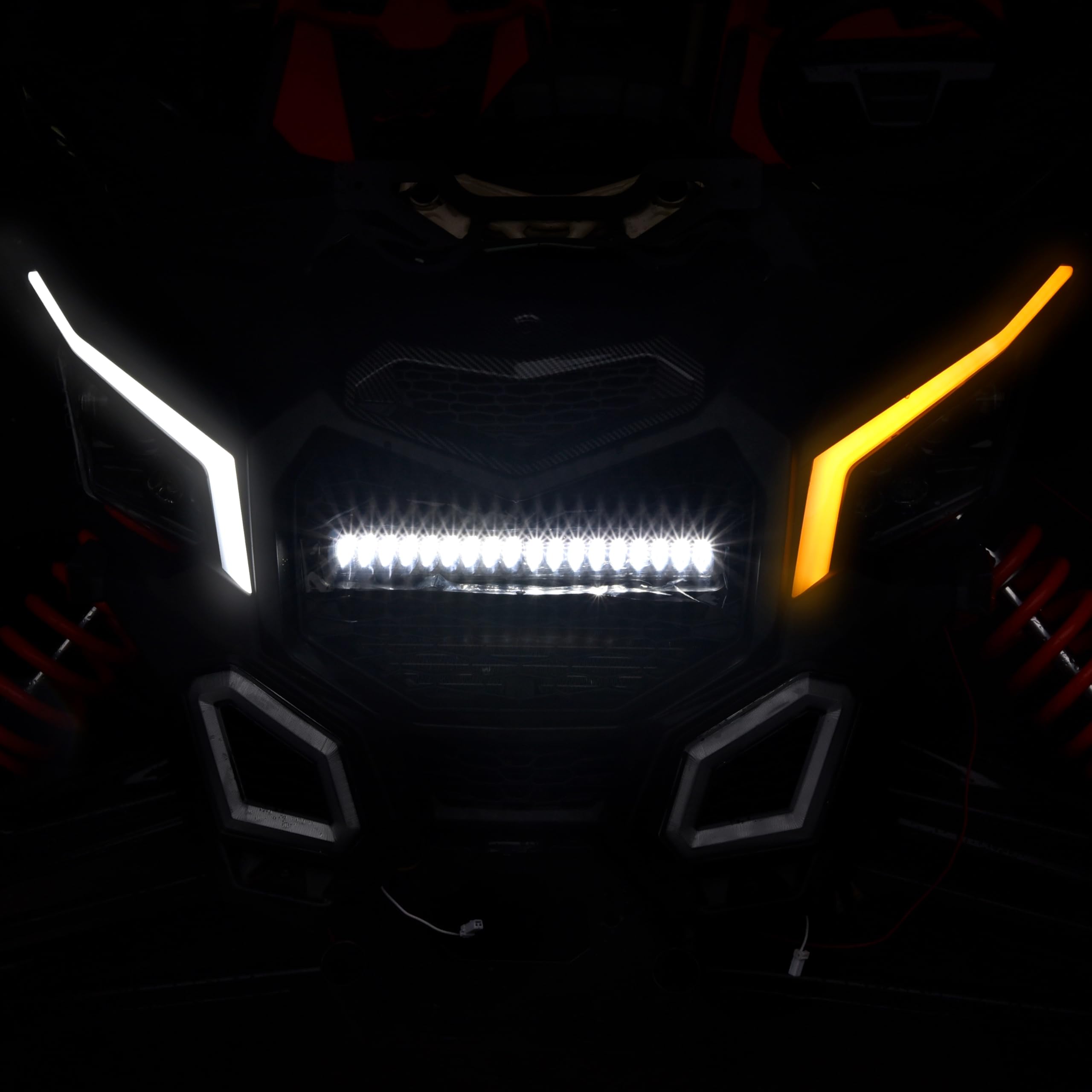 SAUTVS X3 LED Front Signature Fang Lights & Turn Signal Assembly for Can-Am Maverick X3 XDS XRS Max Turbo R Trail Sport (2017-2025) - Replacement Parts #710004994 & 710004995 - Perfect for Off-Road Adventures & Nighttime Trail Riding