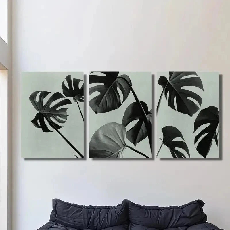 3-Piece Black & White Botanical Scandinavian Metal Wall Art - Ready to Hang - Modern Home Decor for Living Room, Bedroom & Office