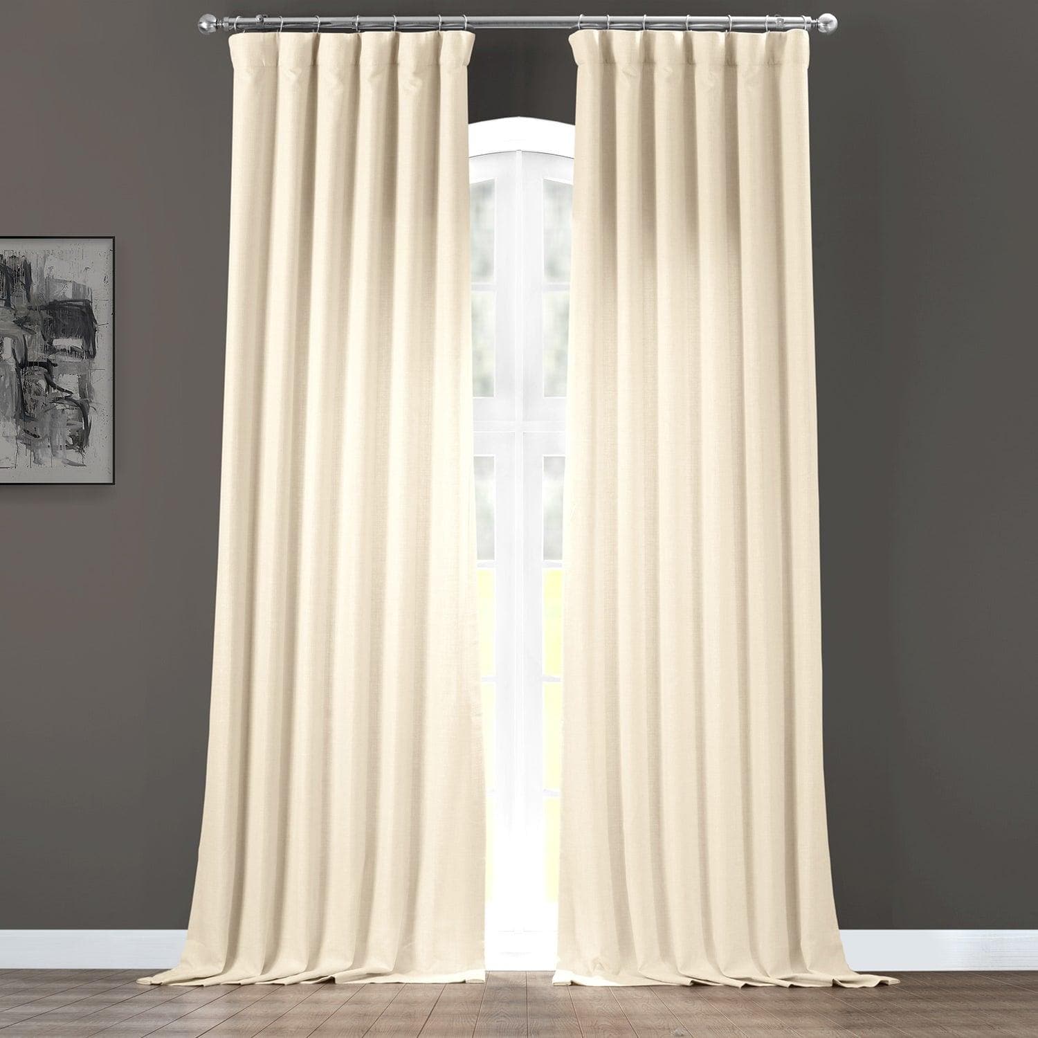 Premium Parchment Cream Italian Faux Linen Blackout Curtains - Elegant Room Darkening Window Treatment for Bedroom & Living Room