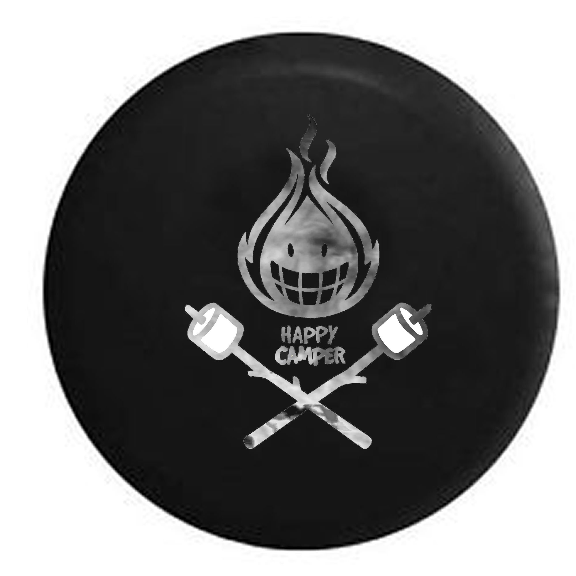 29 Inch Black Spare Tire Cover with Happy Camper & Camp Fire Marshmallows Design - Perfect for RV, Jeep, and Off-Road Adventures