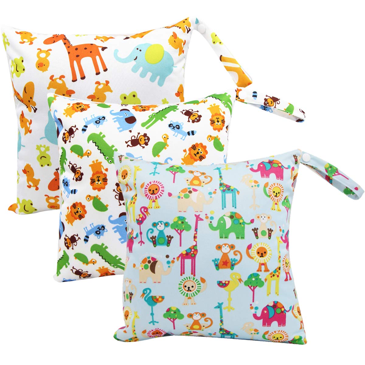 iZiv 3 Pack Waterproof Reusable Wet/Dry Diaper Bag Organizer - Double Zipper Baby Diaper Pouch for Travel, Daycare & On-the-Go Parents (Cute Printed Design)