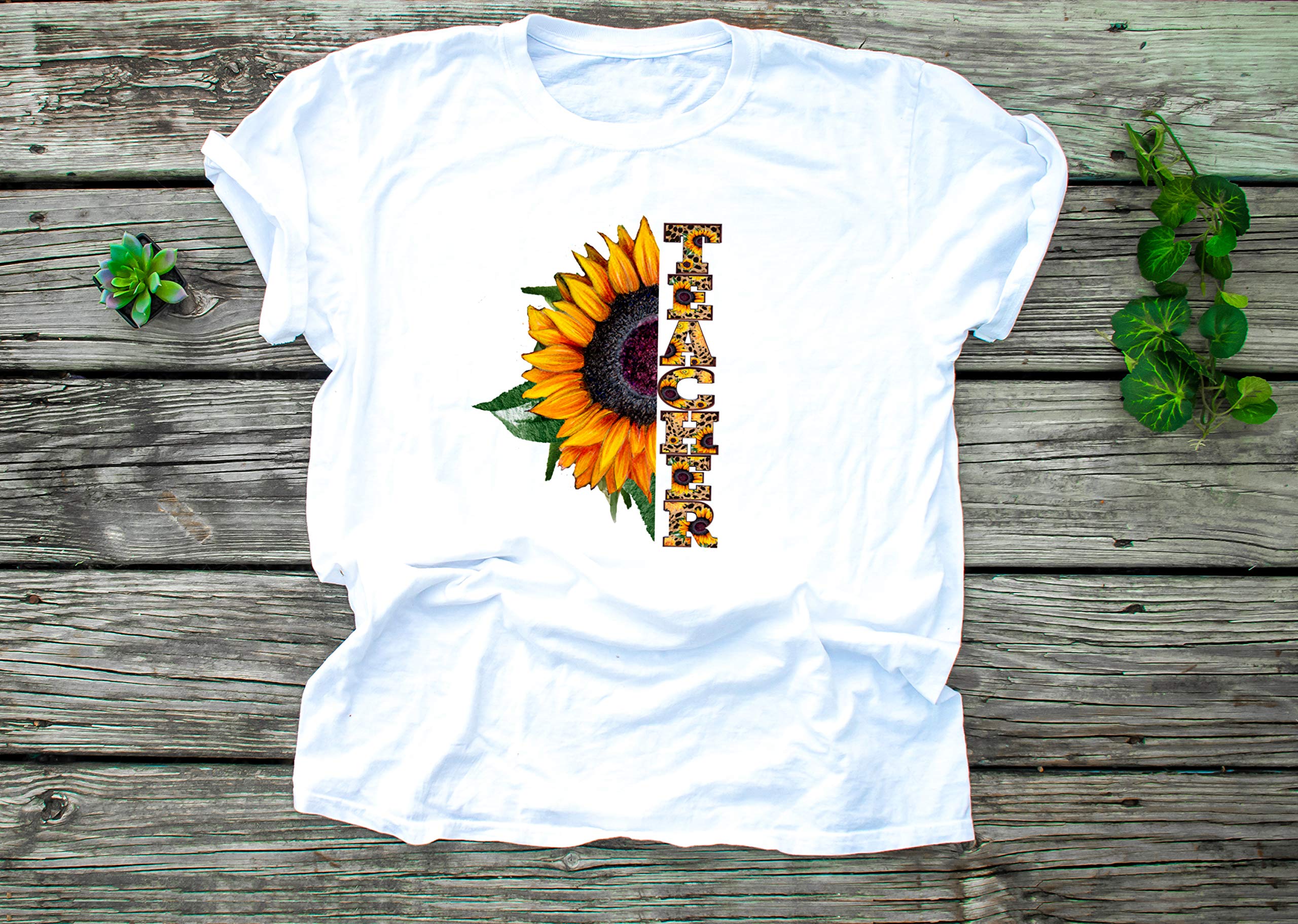 Sunflower Cheetah Sublimation Transfer for T-Shirts & Mugs - Ready to Press DIY Design for Teachers, Leopard Print, Multiple Sizes - Perfect for Custom Apparel, Gifts & Craft Projects