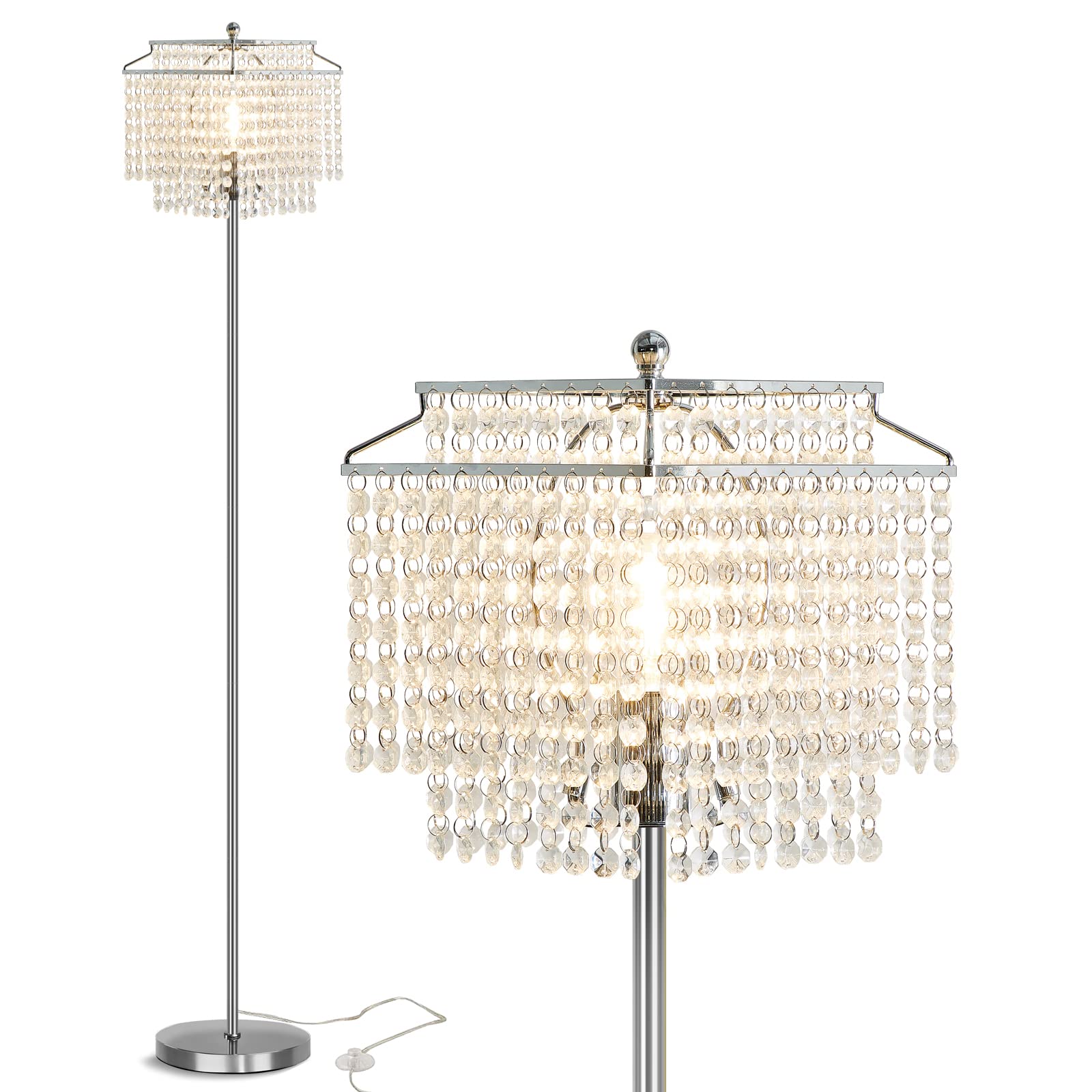 Crystal Table Lamp with USB Ports & Floor Lamp Set of 2 - Modern Silver Lighting for Living Room, Bedroom, Office | Perfect for Reading, Working & Home Decor