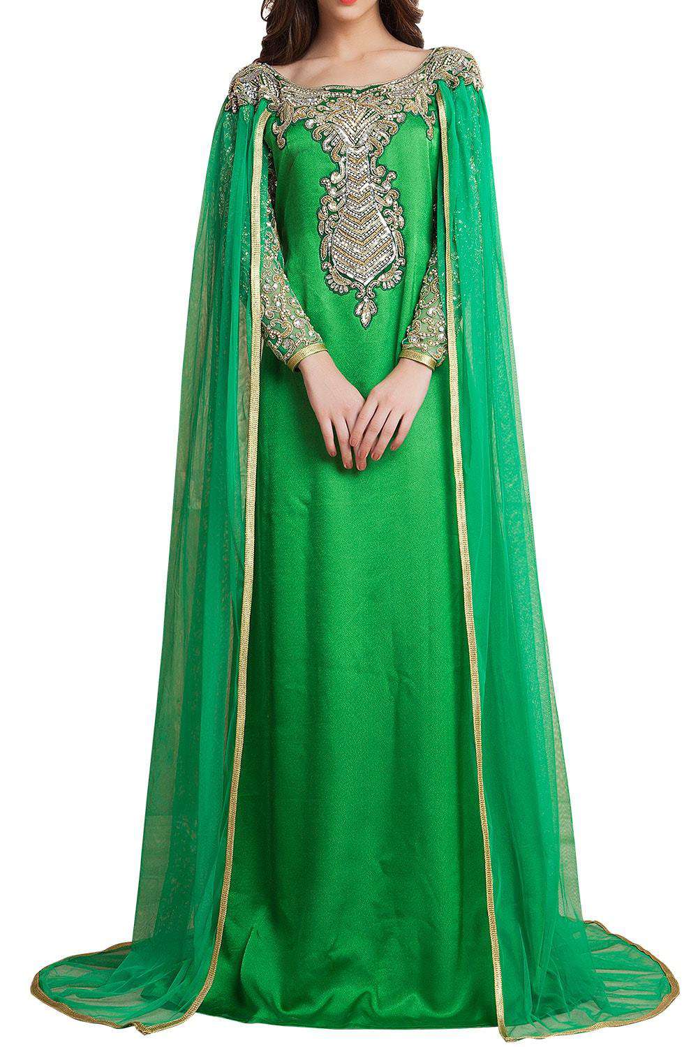 Elegant Green Handmade Arabic Long Sleeve Wedding Dress for Muslim Women - Perfect for Islamic Ceremonies, Eid Celebrations & Special Occasions