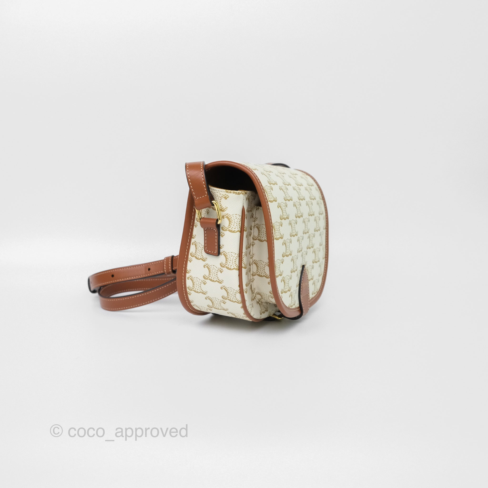 Celine Medium Triomphe Canvas Folco Bag in White - Luxury Handbag for Women, Perfect for Work, Travel & Everyday Use