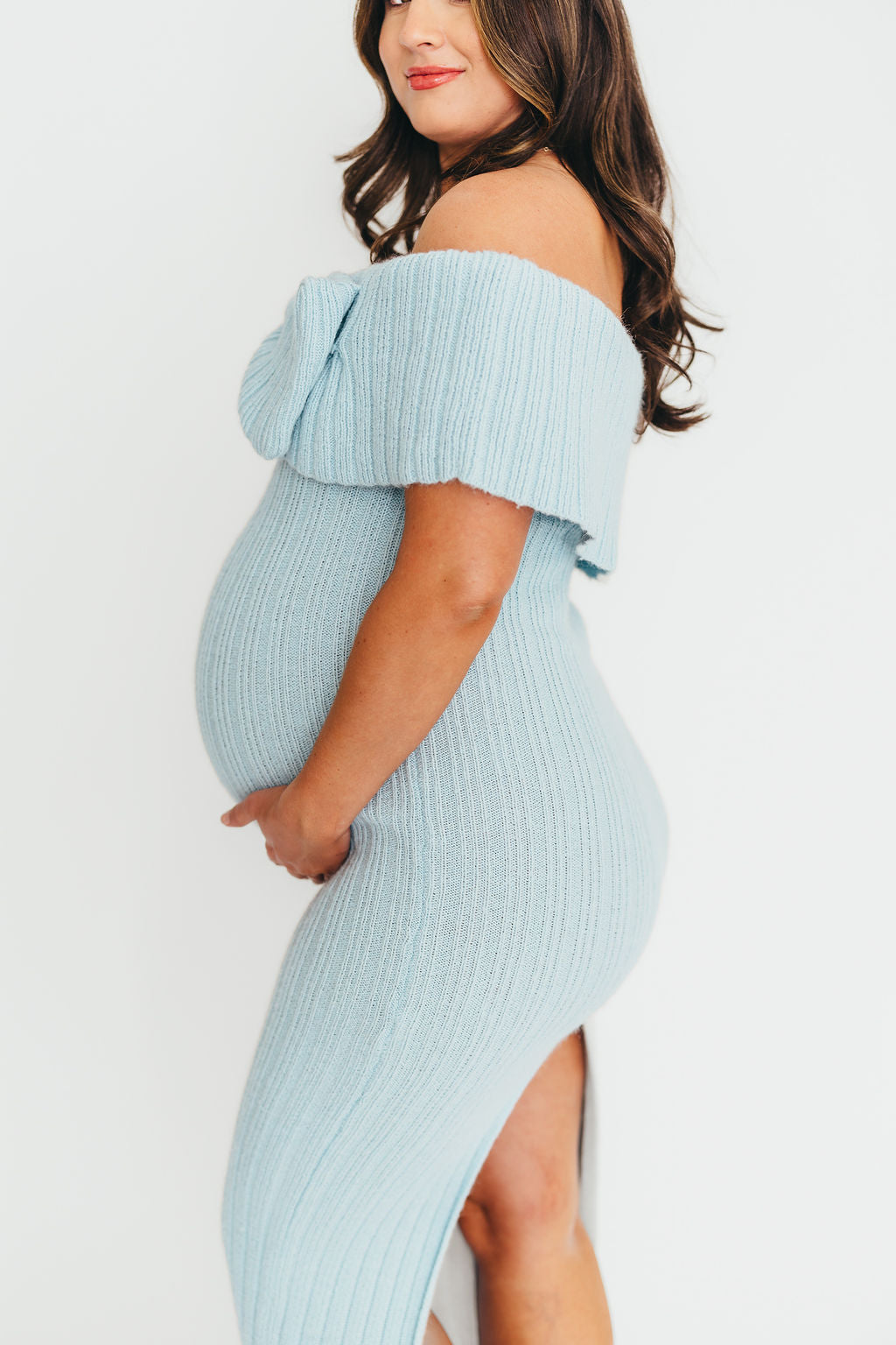 Aston Bow Front Maxi Sweater Dress in Ice Metal - Bump Friendly Maternity & Plus Size (S-3XL) | Winter Layering, Holiday Party Outfit, Casual Office Wear