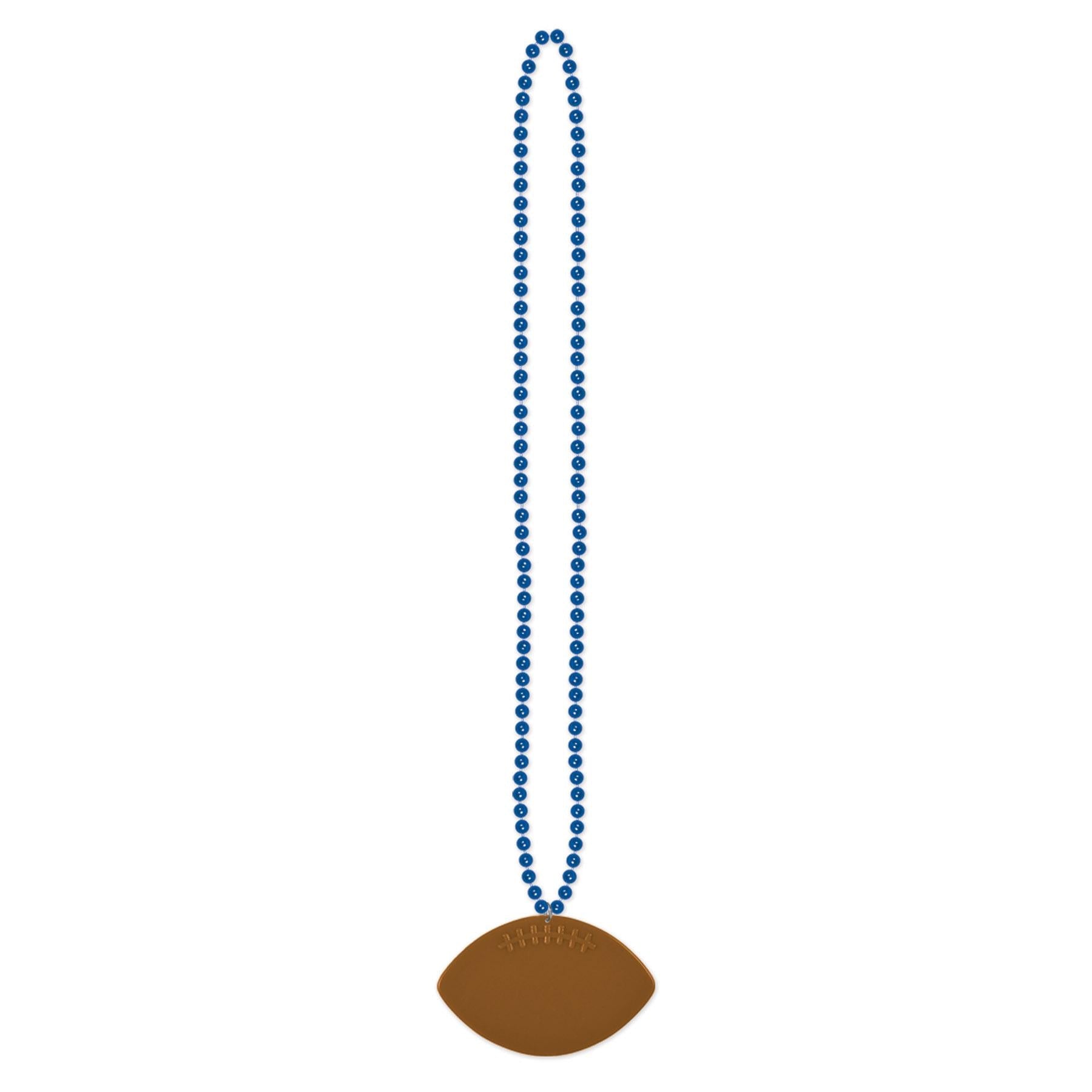 12 Pack Blue Party Bead Necklaces with Football Medallion - Bulk Mardi Gras Beads for Football Games, Super Bowl Parties & Festive Celebrations