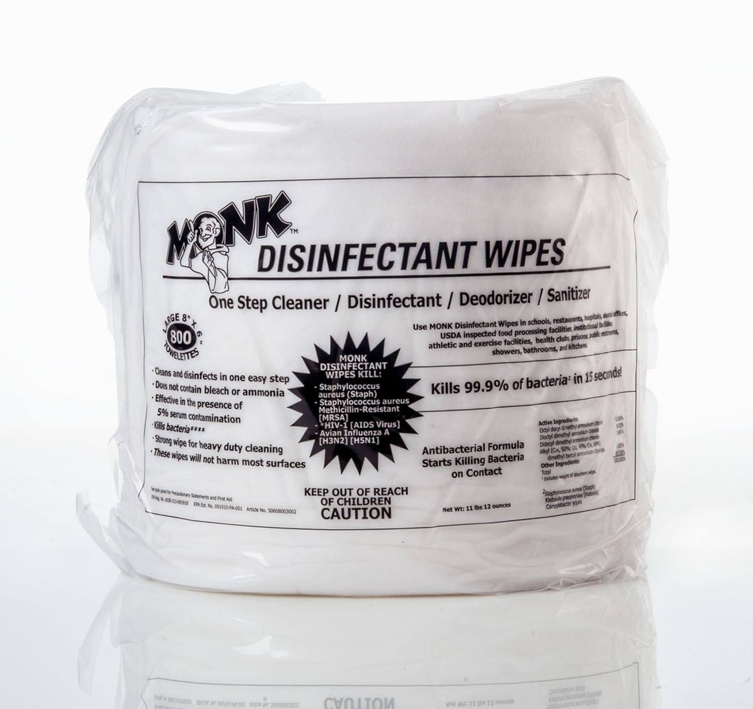 Monk - 69804R Disinfecting Gym Wipes 4 Refill Pack (800 Count) - Antibacterial Cleaning Wipes for Gym Equipment, Yoga Mats & Fitness Gear - Ideal for Home Gyms, Fitness Centers & Sports Facilities