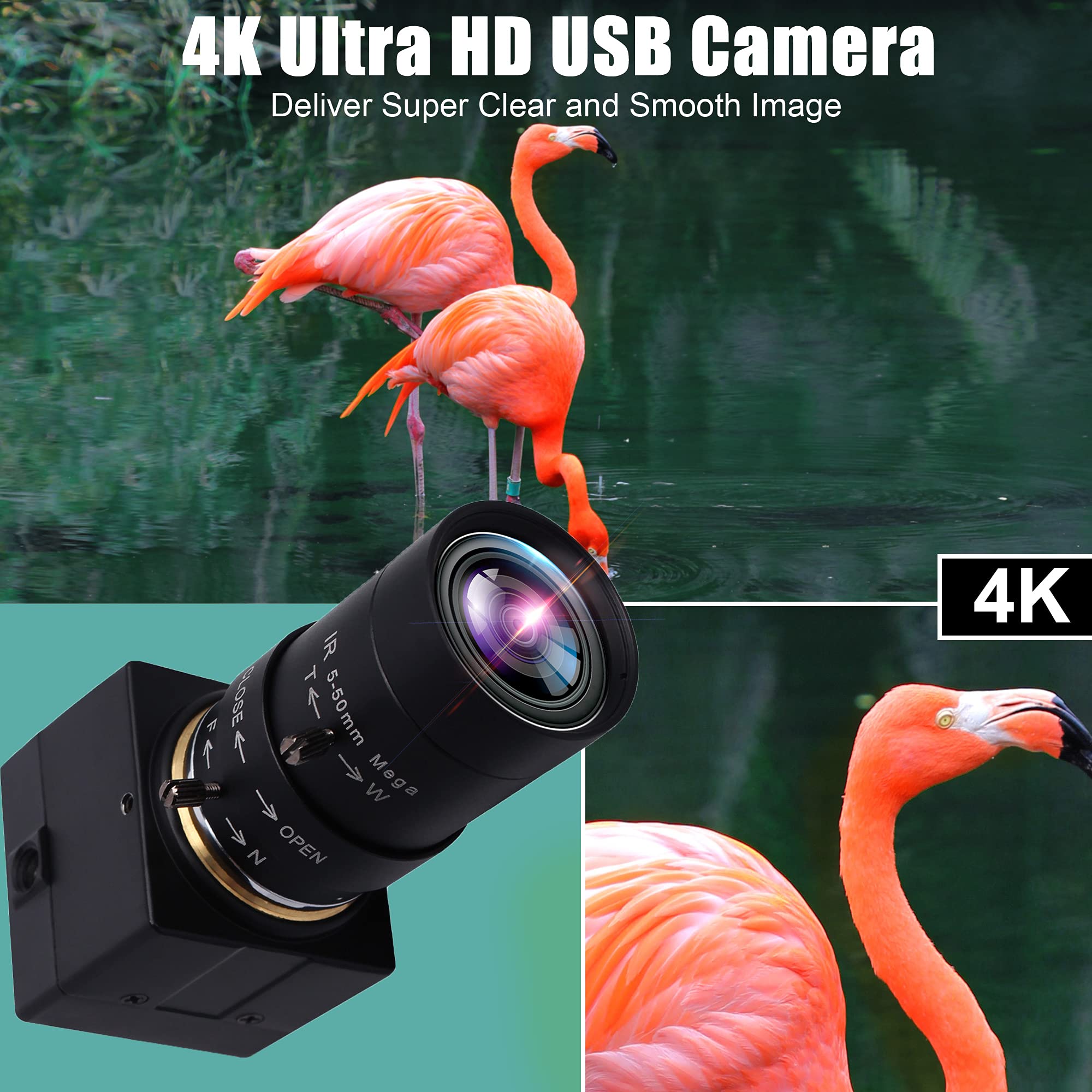 SVPRO 4K Ultra HD Webcam with 10X Optical Zoom & 5-50mm Varifocal Lens - 3840x2160@30fps Sony IMX415 Sensor USB Camera for PC, Laptop, Desktop - Perfect for Video Conferencing, Live Streaming & Online Classes