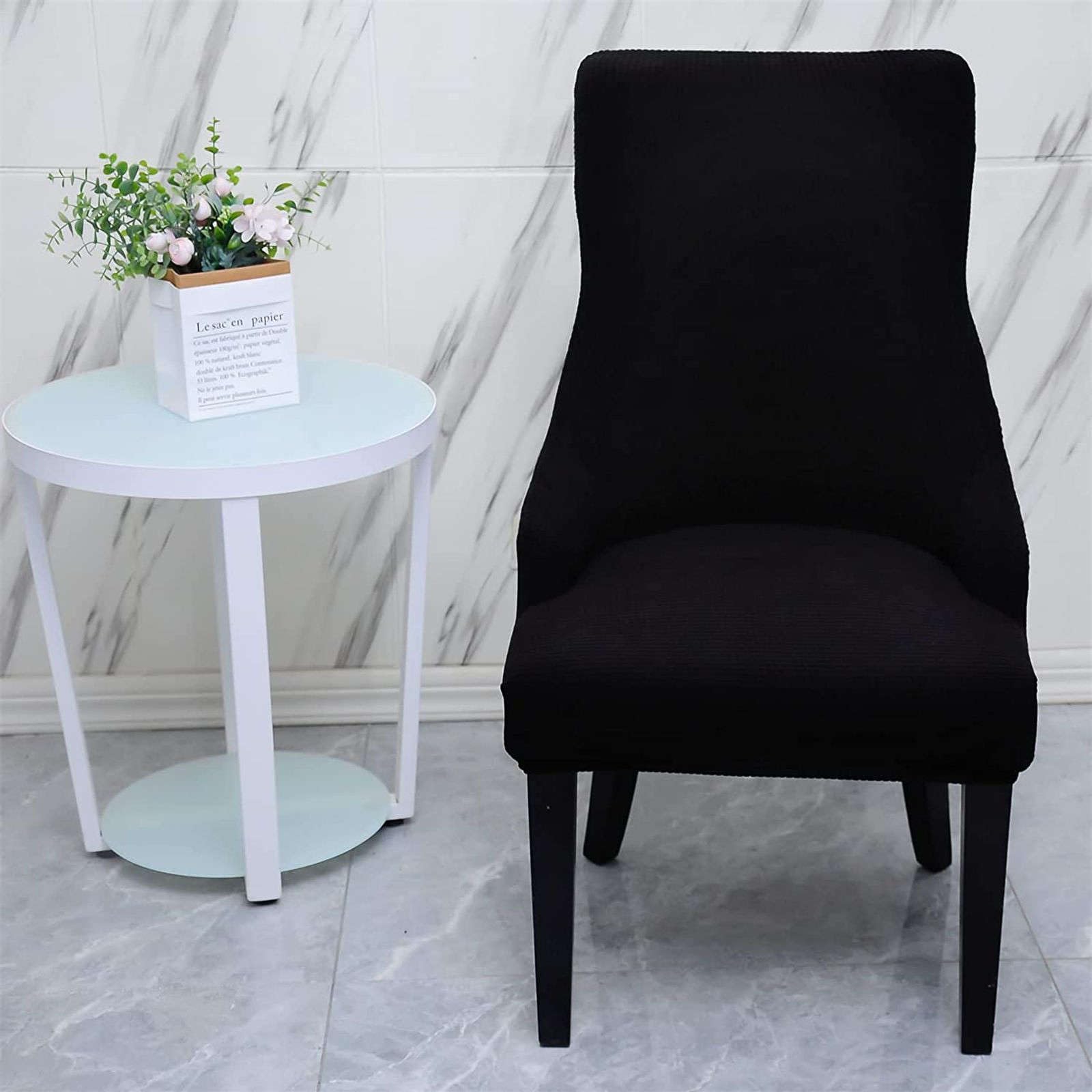 Stretch Wingback Chair Slipcover Set of 4 - Soft Plaid Dining Room & Bedroom Chair Protector Covers for Kids - Black | Perfect for Home Decor, Family Gatherings & Daily Use