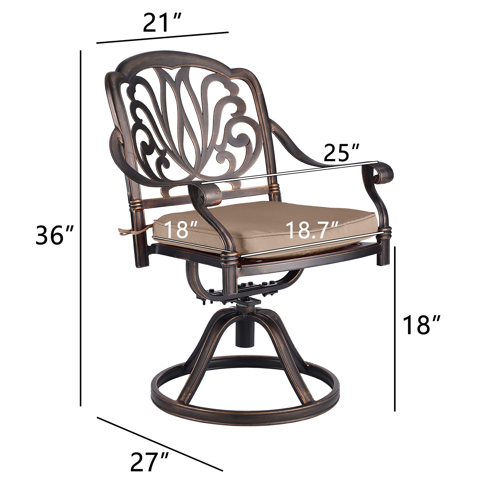 2-Piece Outdoor Patio Dining Set - Cast Aluminum Bistro Swivel Arm Chairs in Bronze (Khaki) - Perfect for Backyard, Garden, Poolside & Restaurant Outdoor Seating