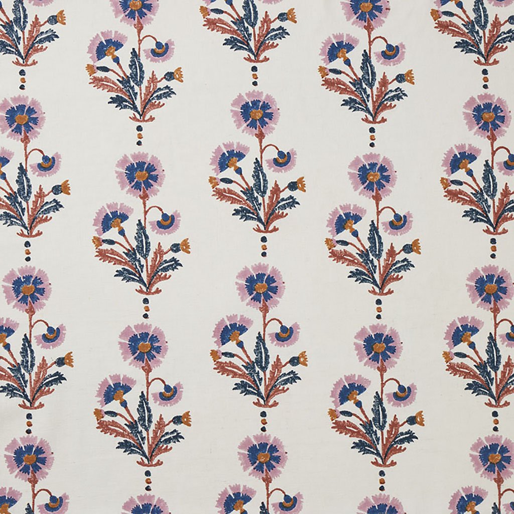 Handmade Block Printed Cotton Fabric - Rust & Rose Floral Design for Boho Home Decor, DIY Crafts & Fashion Sewing