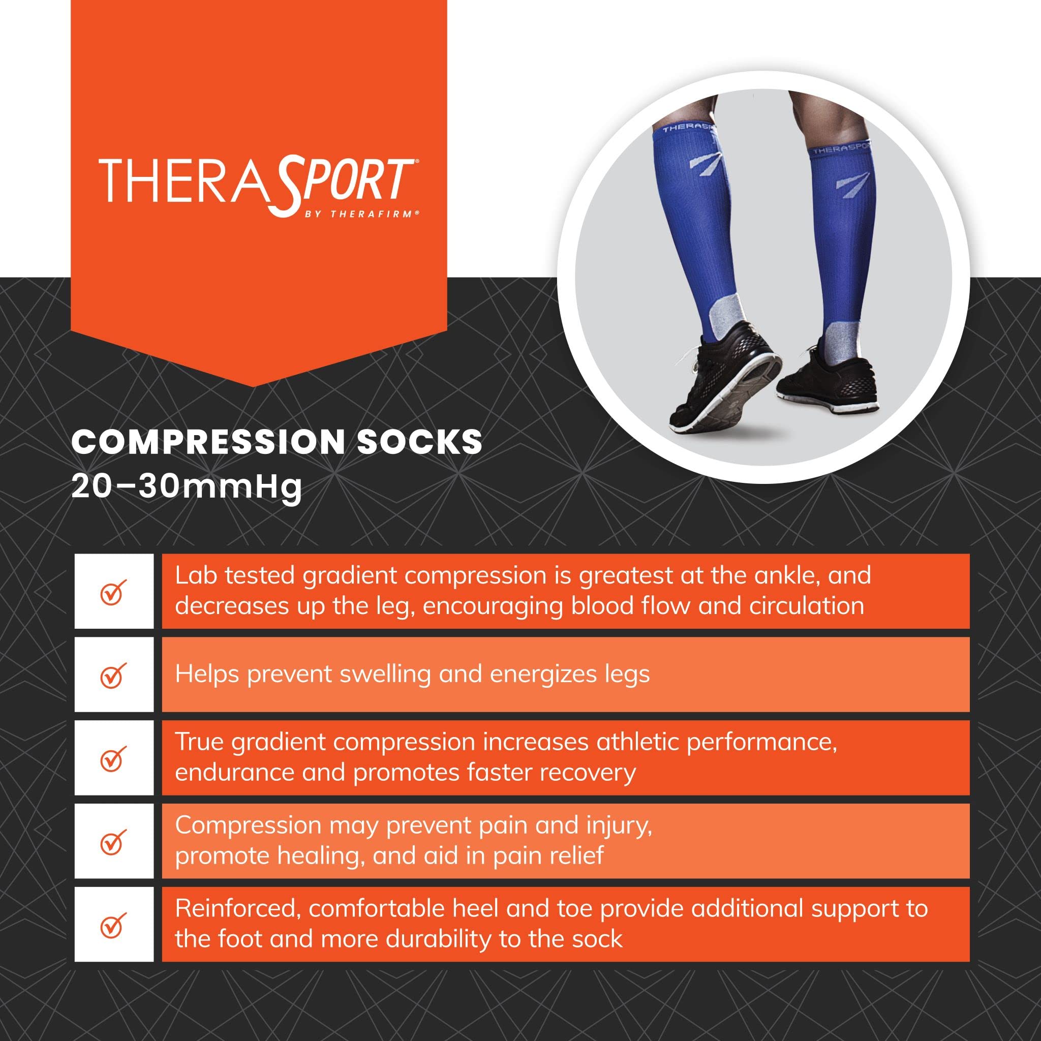 20-30mmHg Moderate Compression Athletic Socks for Running, Hiking & Sports Performance - Improve Circulation & Reduce Fatigue