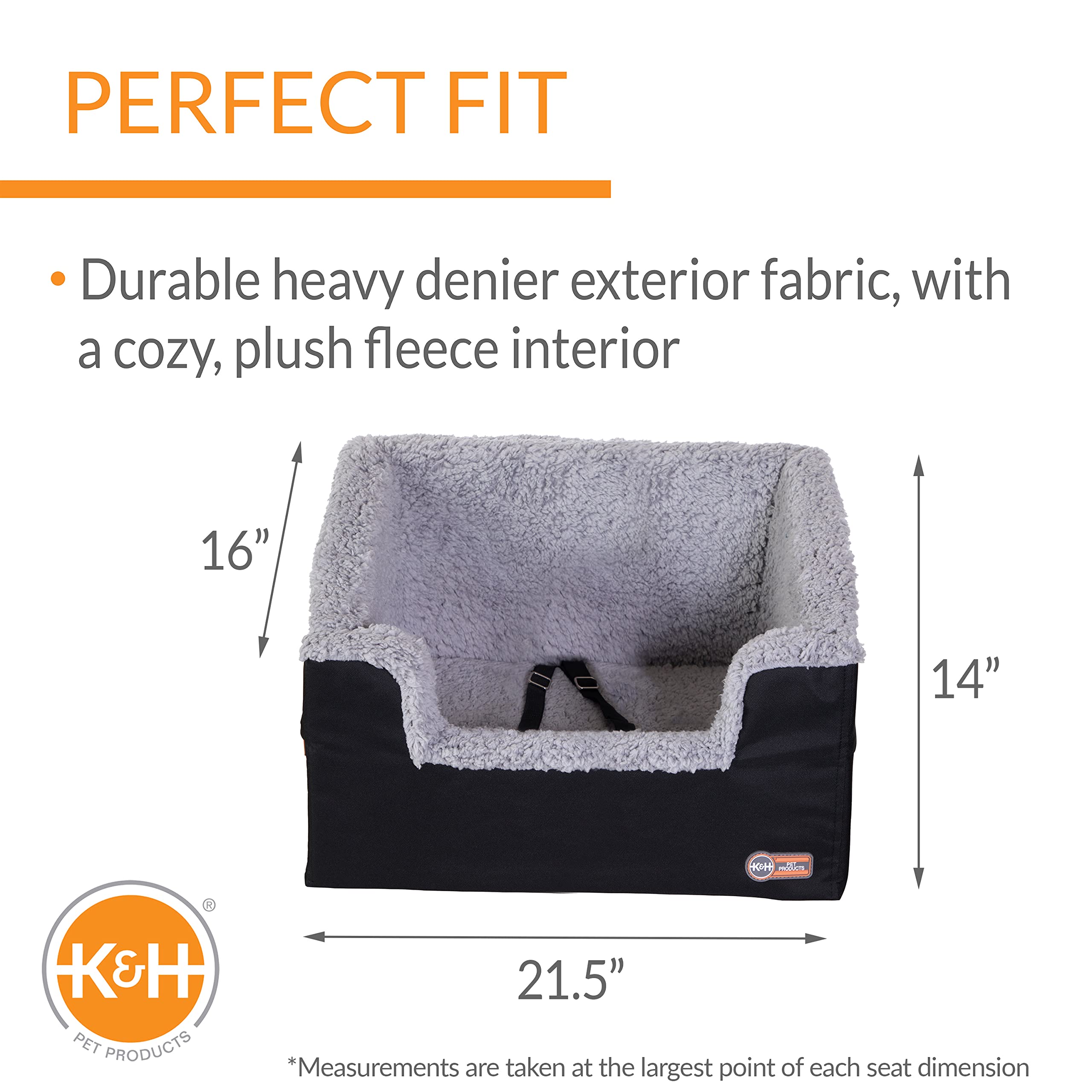 K&H Pet Products Large Bucket Booster Pet Seat - Rectangular Foldable Dog Car Seat for Travel, Black/Gray - Perfect for Road Trips & Safe Car Rides with Your Pet