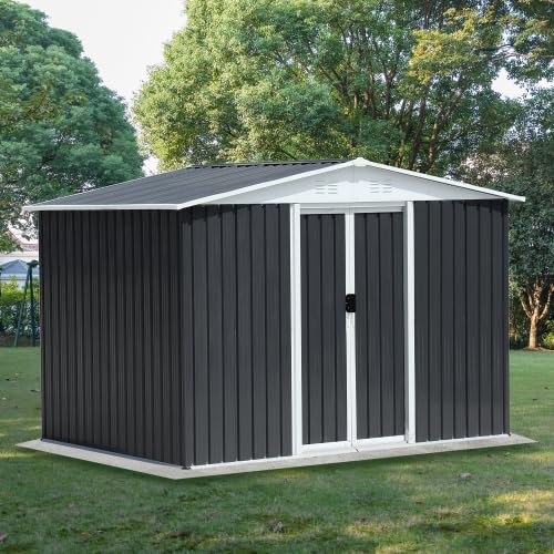 8' x 6' Galvanized Steel Outdoor Storage Shed with Sliding Door & Window - Weatherproof Metal Garden Shed for Backyard, Patio, and Lawn Organization (Grey) - Perfect for Storing Tools, Equipment, and Seasonal Items