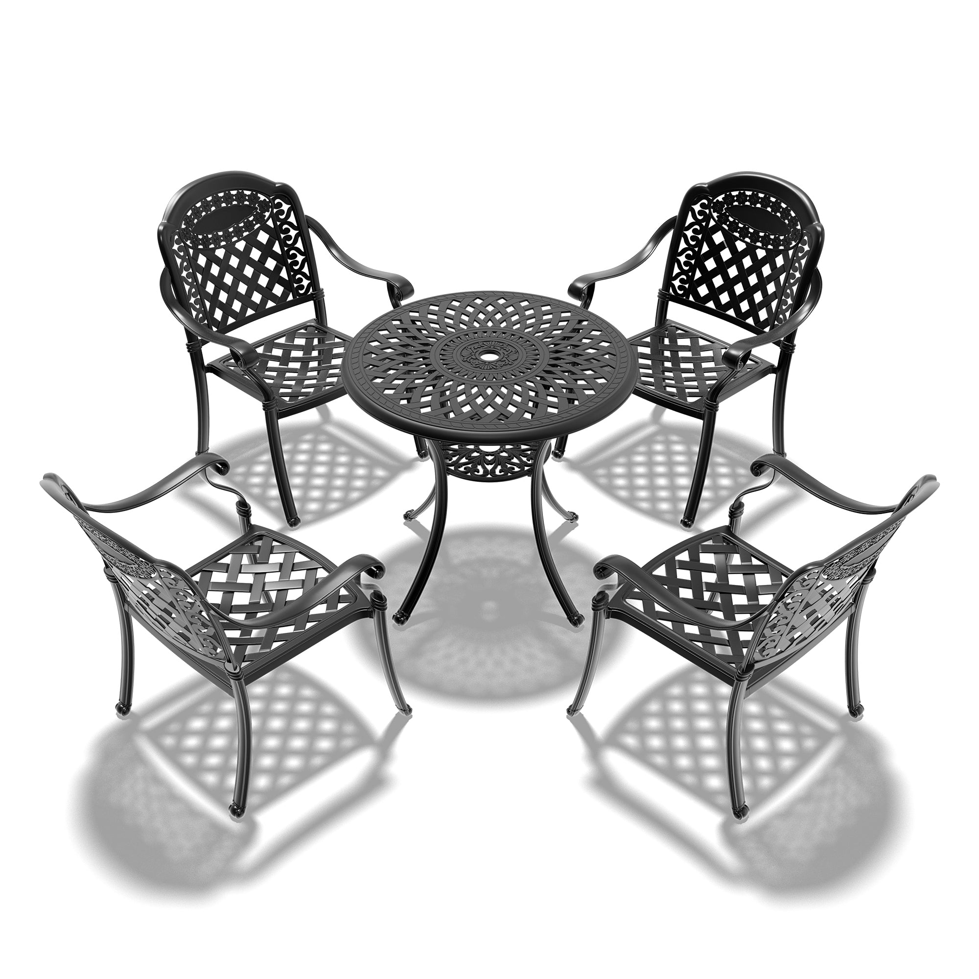 5-Piece Cast Aluminum Patio Furniture Set with Cushions (Random Colors) - Durable Outdoor Dining Set for Garden, Poolside & Backyard Relaxation