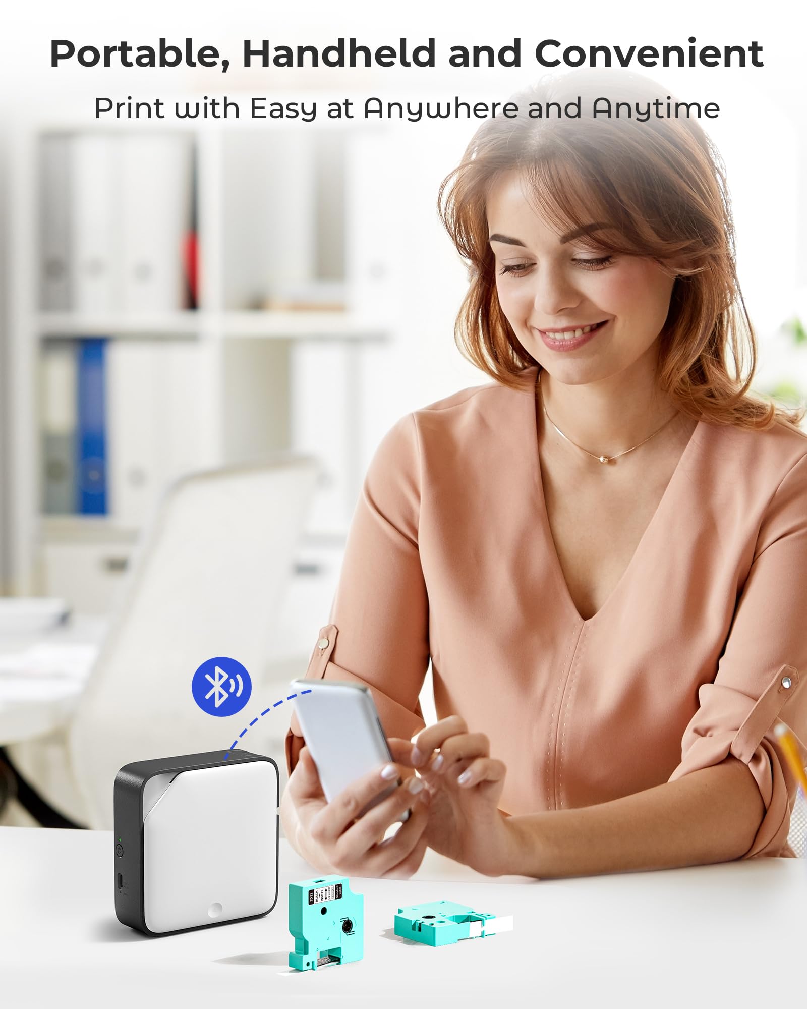 D1600 Portable Bluetooth Label Maker Machine - Wireless Label Printer for Home & Office Organization, Compatible with Android & iOS Phones, Inkless Rechargeable Handheld Labeler (Black) - Perfect for Pantry, Office Files, Craft Supplies & Storage Bins Labeling