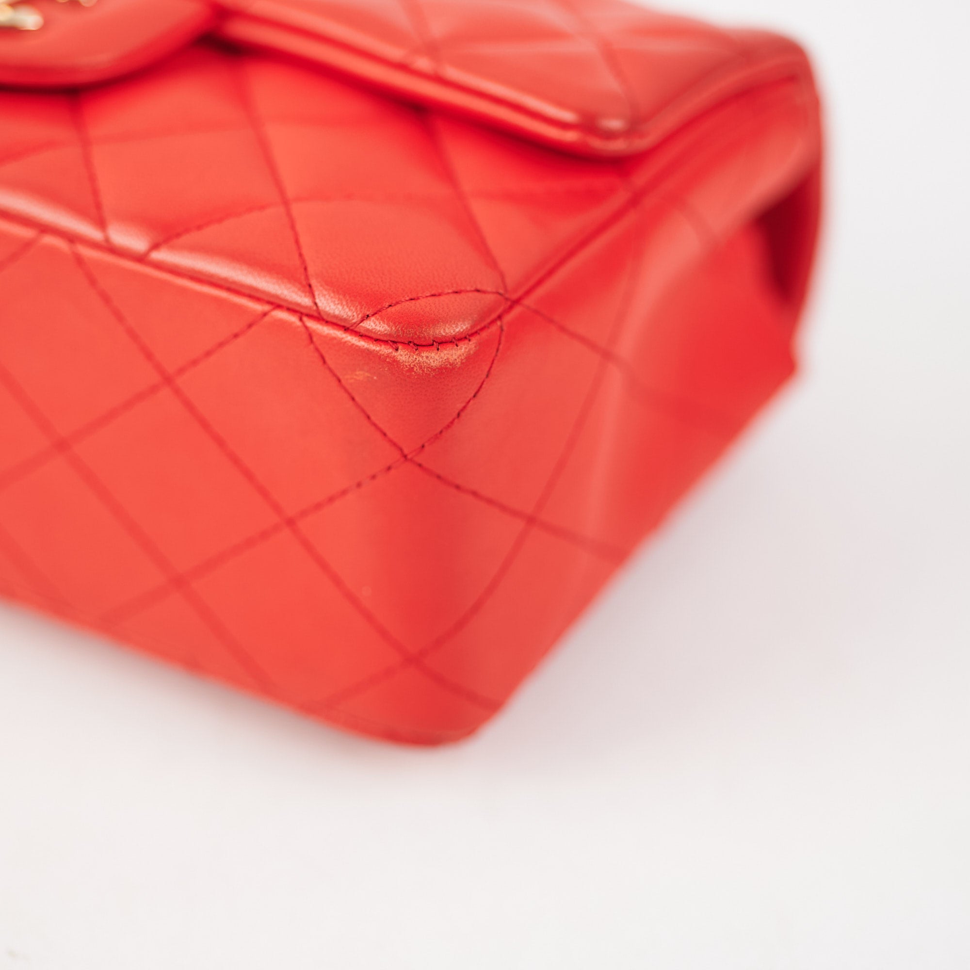 Chanel Quilted Mini Rectangular Flap Bag in Red with Orange Undertone - Luxury Crossbody Purse for Women, Perfect for Date Night & Evening Events
