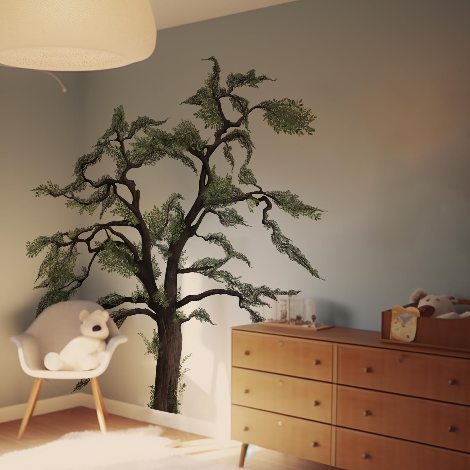 Funlife Original Hand Drawn Large Oak Tree Wall Decal - 88.58x88.58 Inch Nature-Themed Wall Art Sticker for Living Room, Nursery, Playroom - Perfect for Boys' Room Decor & Gender Neutral Spaces