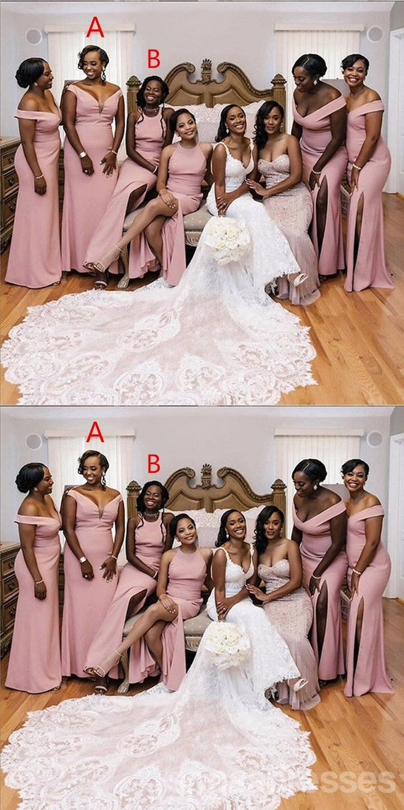 Elegant Mismatched Pink Side Slit Mermaid Long Bridesmaid Dresses - WG1450 | Perfect for Weddings, Proms & Formal Events