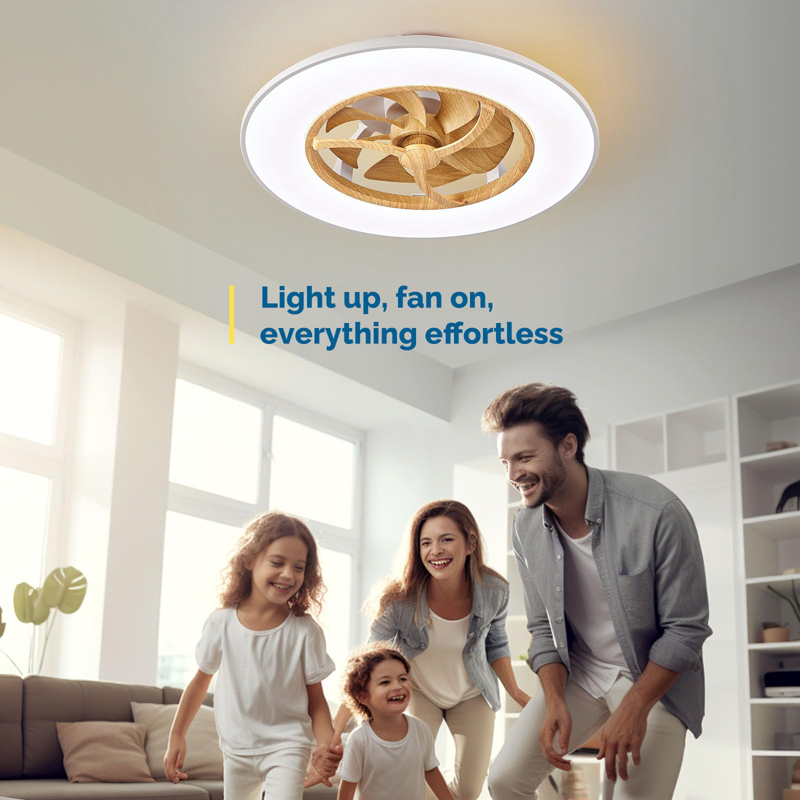 Orison 23-inch Bladeless Ceiling Fan with Lights - Dimmable LED, Remote Control, 3 Light Colors & 6 Speeds, 8 Reversible Blades - Perfect for Living Room, Bedroom, Kids Room & Home Office