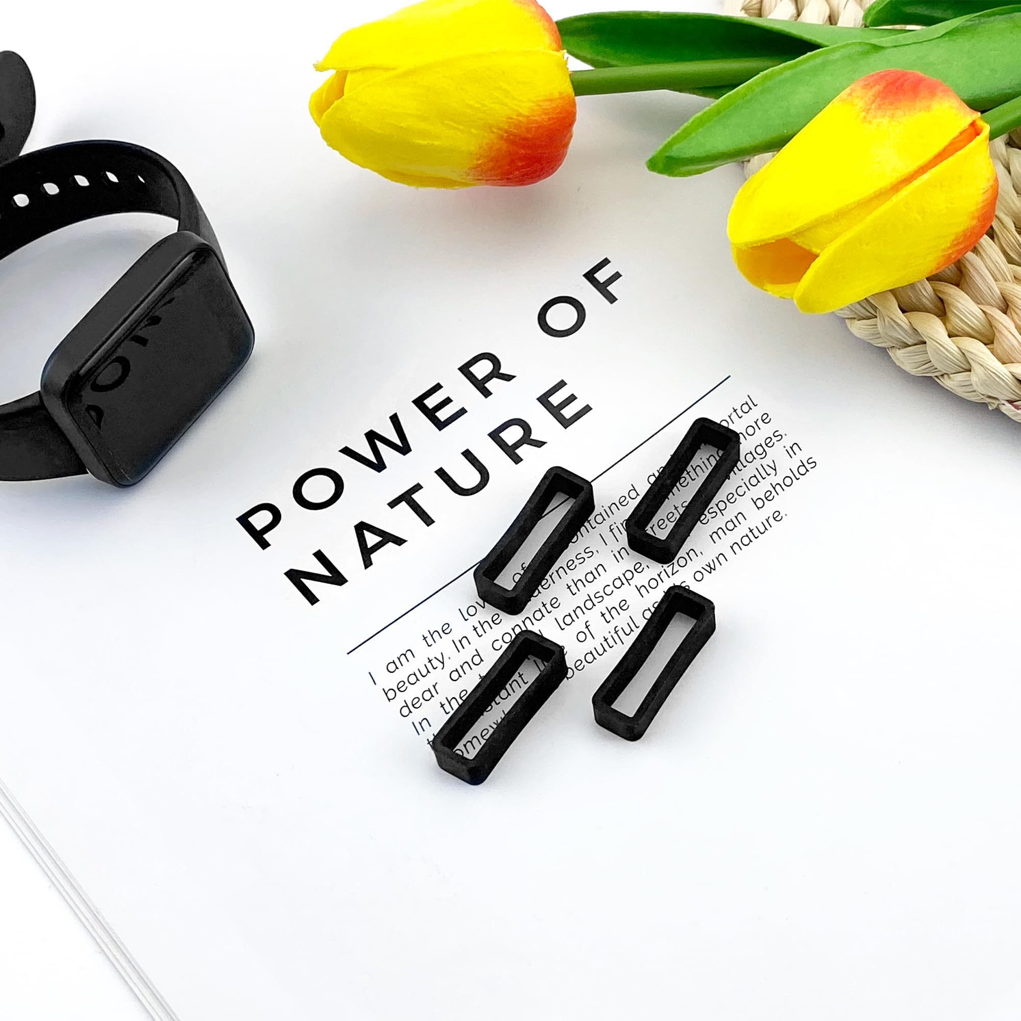 Black 24mm Watch Strap Loop 4-Pack - Replacement Band Keeper for Secure Fit