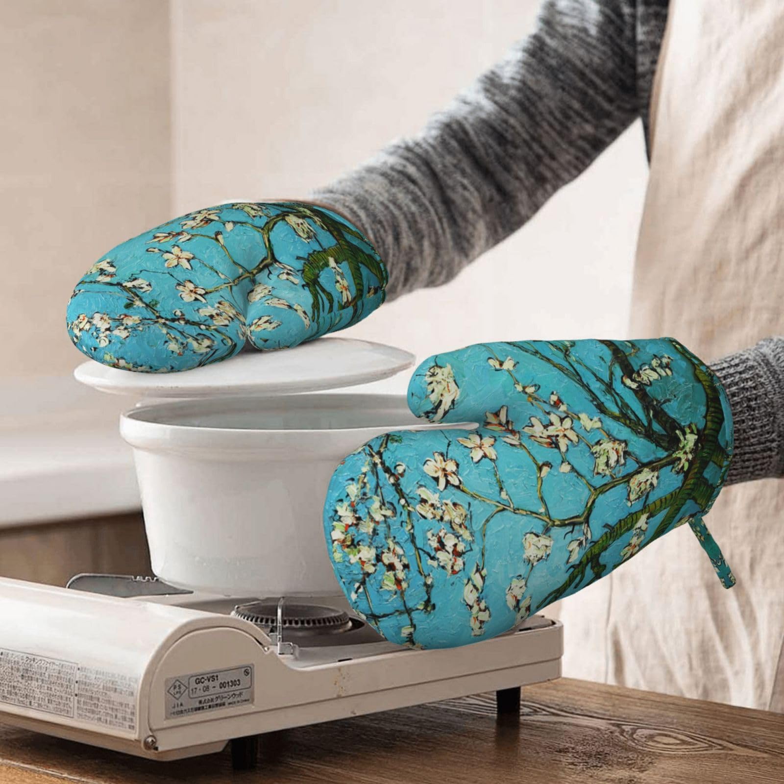 2-Piece Oven Mitt Set - Heat Resistant Bloom Flower Baking Gloves for Cooking, Baking, BBQ & Kitchen Use - Perfect for Grilling, Roasting & Handling Hot Pans