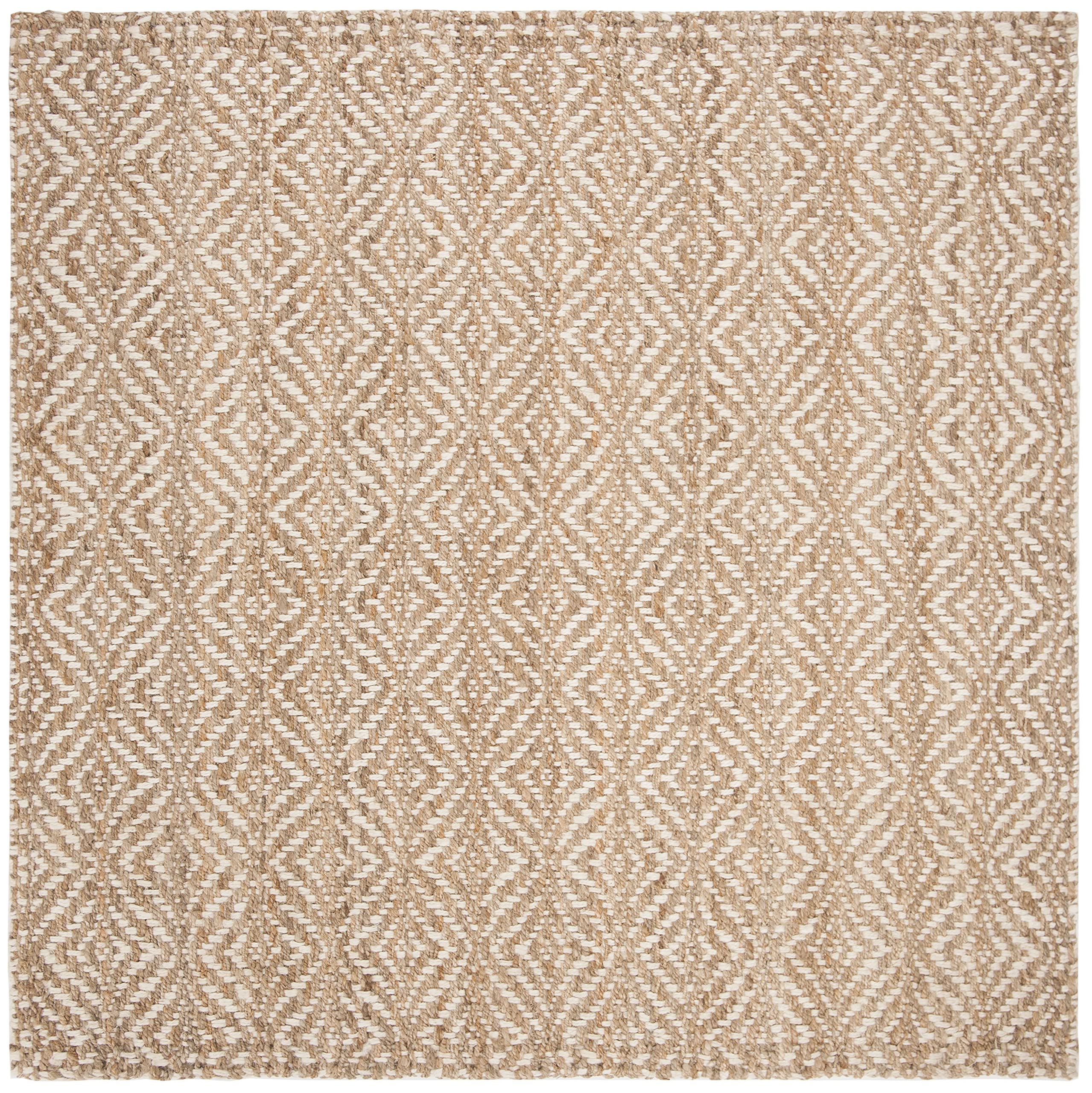 SAFAVIEH Handmade Boho Jute Area Rug 7' x 7' Square - Natural & Ivory Farmhouse Woven Natural Fiber Rug for Living Room, Bedroom, Dining Room | Durable High Traffic Floor Mat for Home Decor, Boho Chic Style