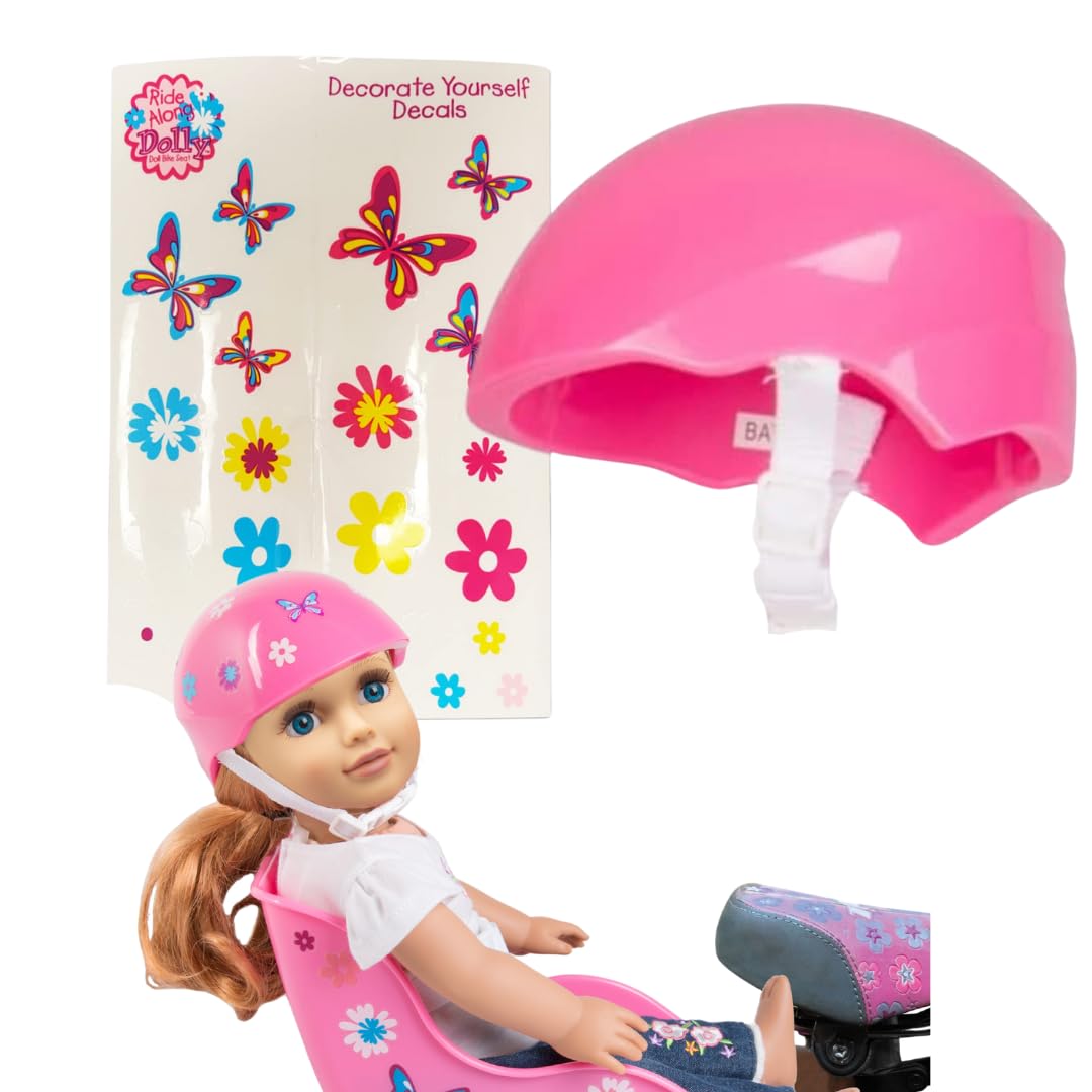 Pink Bike Helmet for 18 Inch Dolls - Cute Doll Bicycle Helmet with Decorative Decal Stickers Accessory - Perfect for American Girl Dolls & DIY Toy Accessories